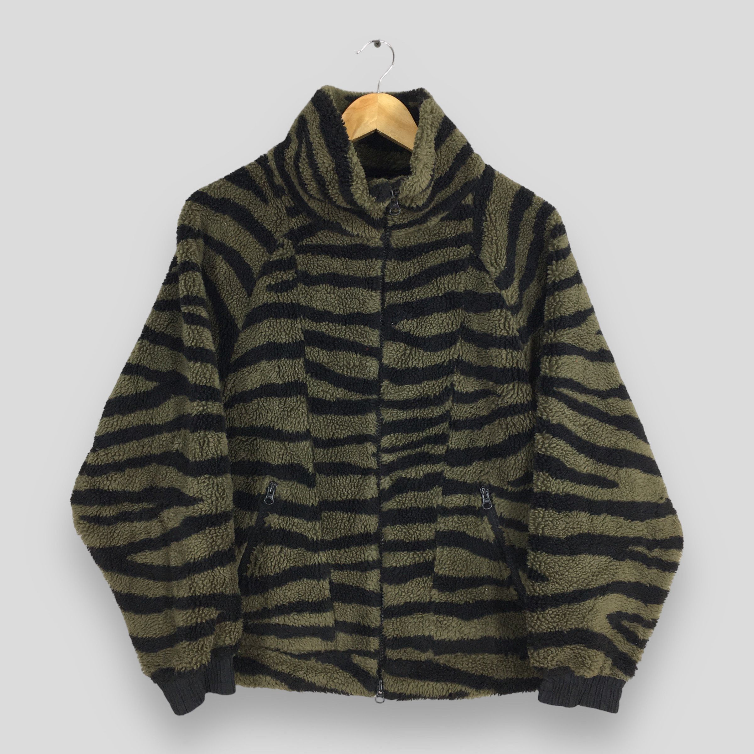 image of Stella Mccartney Adidas Bulky Fleece Stripes Zipper Sweater in Green, Men's (Size Small)