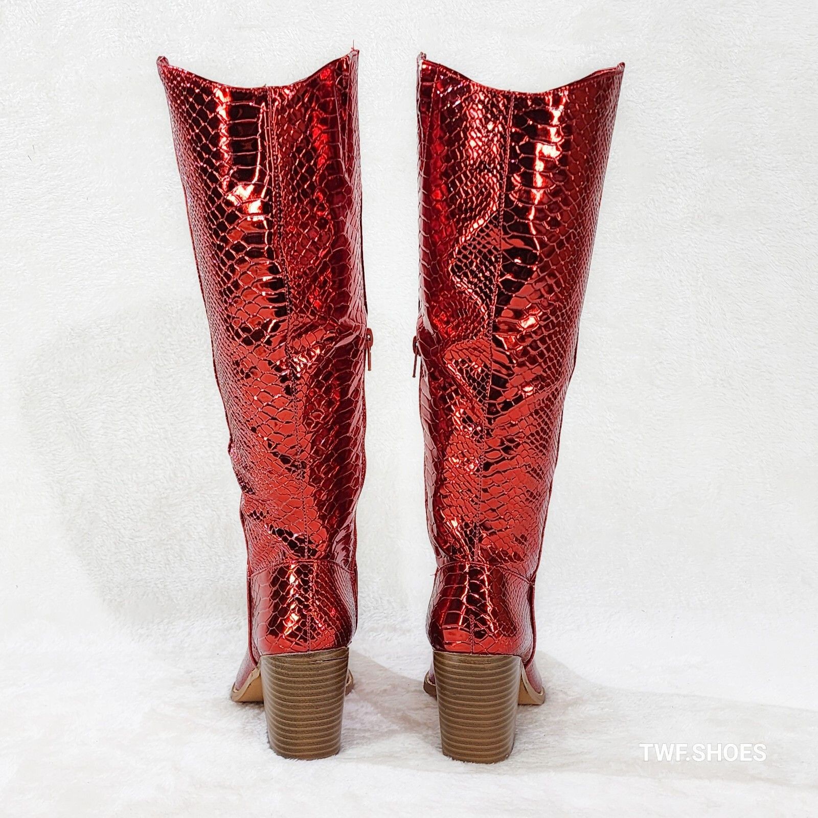 Other Static Cowboy Gloss Metallic Snake Knee High Western Cowgirl Size US 8.5 / IT 38.5 - 3 Thumbnail