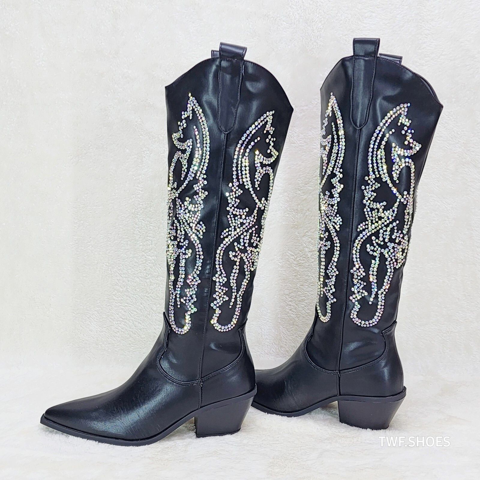 Other Razzle Black Country Western Cowgirl Knee Boots Rhinestone D Size US 7.5 / IT 37.5 - 1 Thumbnail