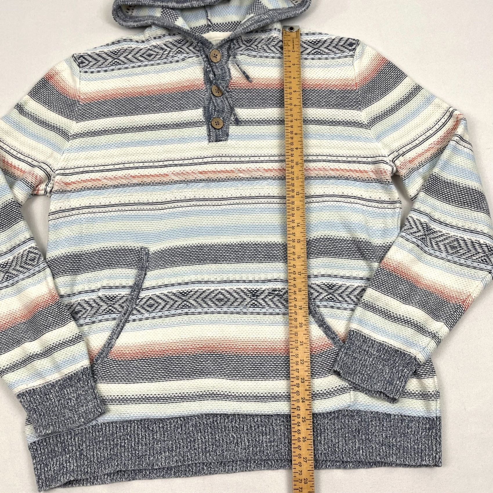 Faherty Faherty Cove Poncho Hoodie Sweater Mens XL Knit Southwest Aztec Sierra Paradise Jacket Pullover Hooded Multicolor Striped Casual Travel Activewear Size US XL / EU 56 / 4 - 3 Thumbnail