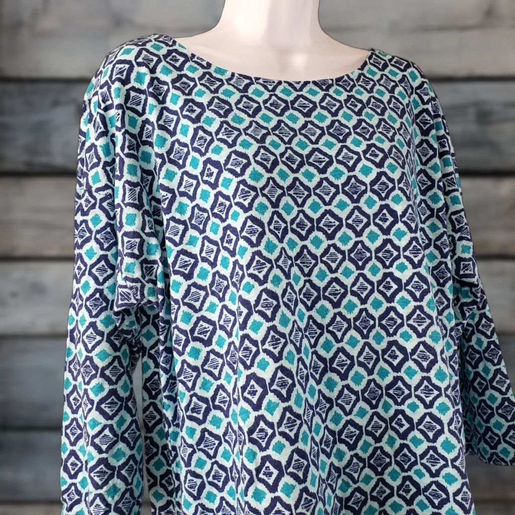 Vintage Chico's Women's Top Sz L Blue 3/4 Sleeve Cotton Blend Shirt Modern Basic Casual Womens Size L / US 10 / IT 46 - 1 Thumbnail