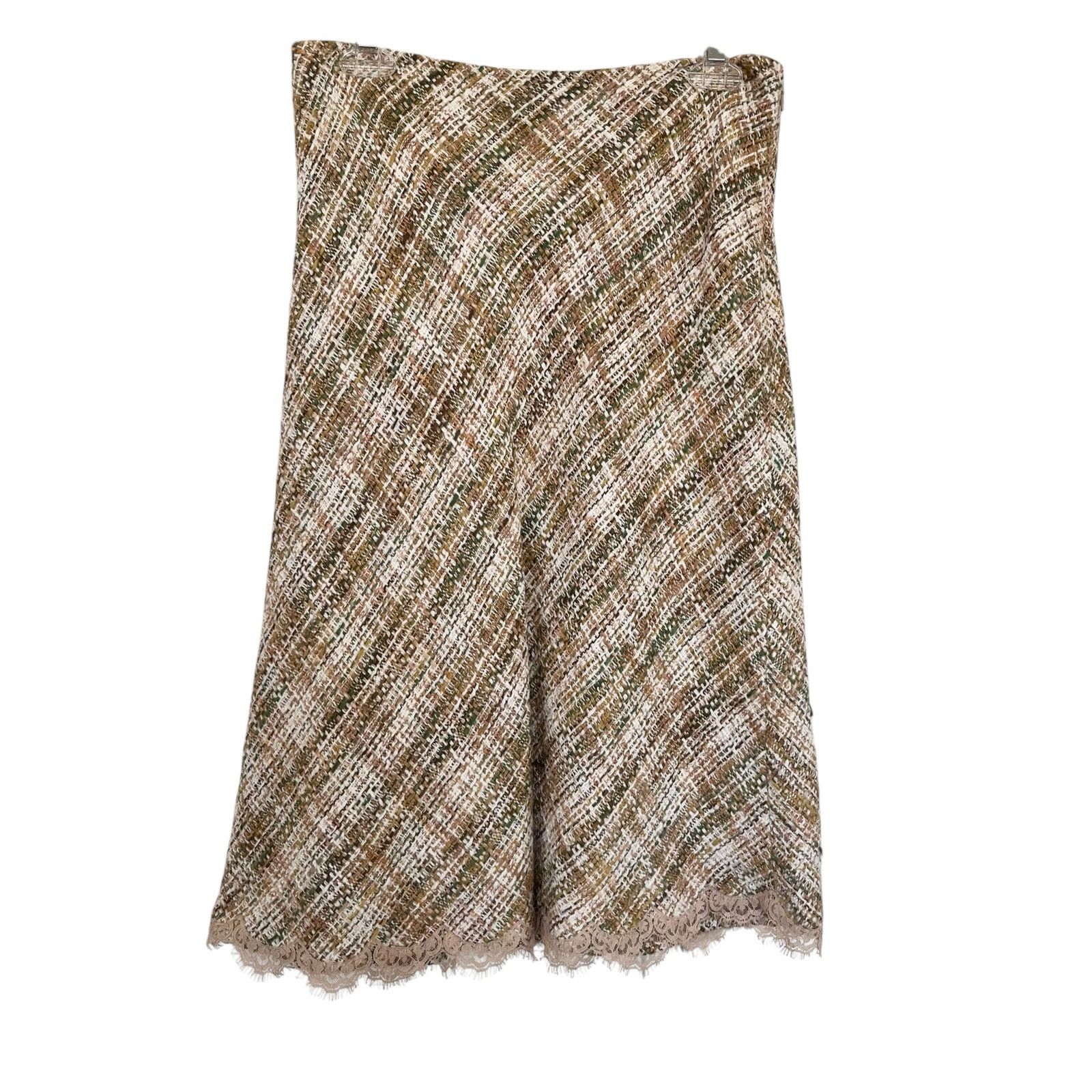Other Vintage Rickie Freeman Teri Jon Beige Green Tweed Lace Trim Size 34" / US 12 / IT 48 - 11 Thumbnail