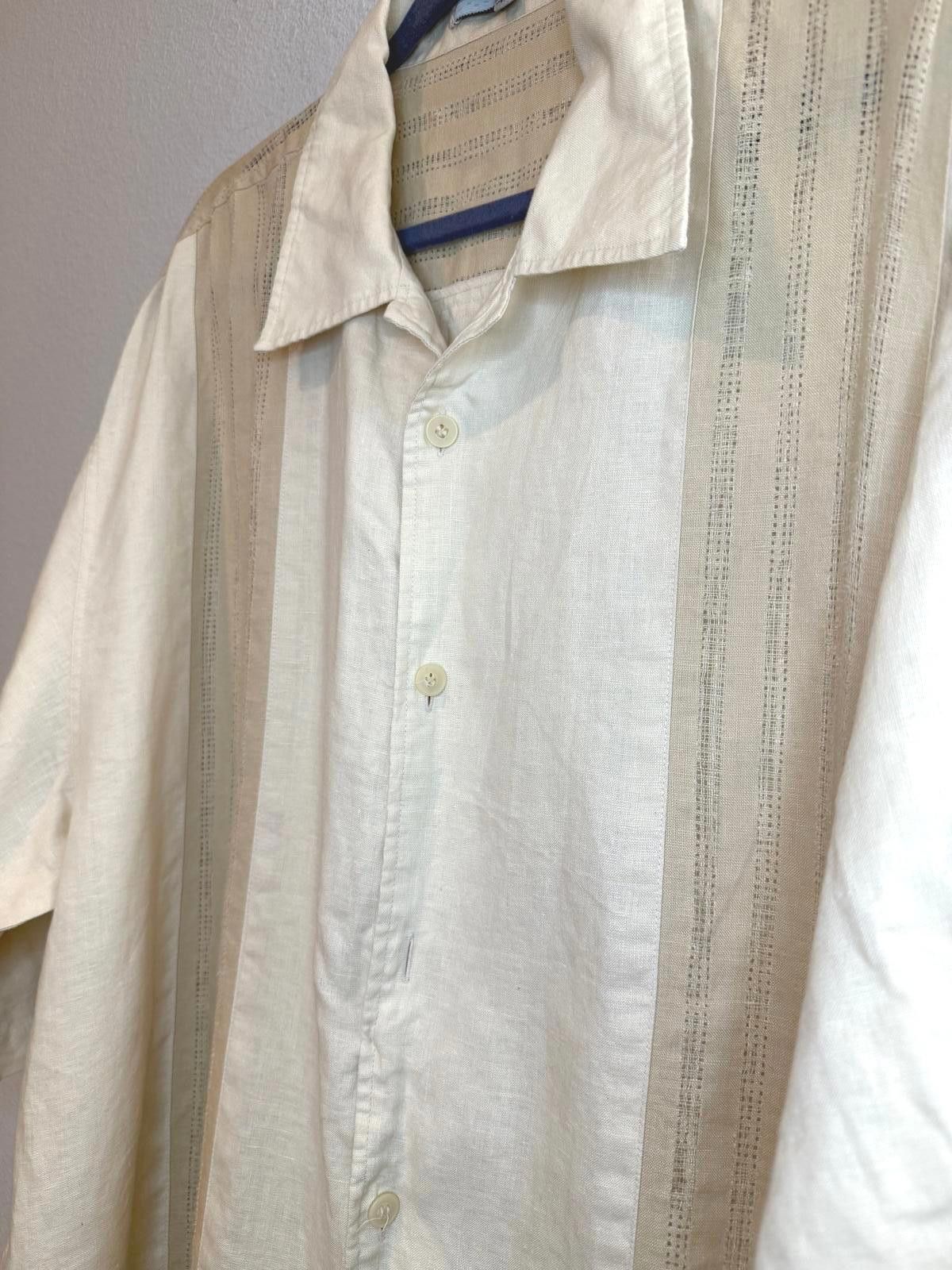 Lorenzo Uomo Cream Beige Men Linen Camp Collar Button Up Shirt Size US XXL / EU 58 / 5 - 1 Thumbnail