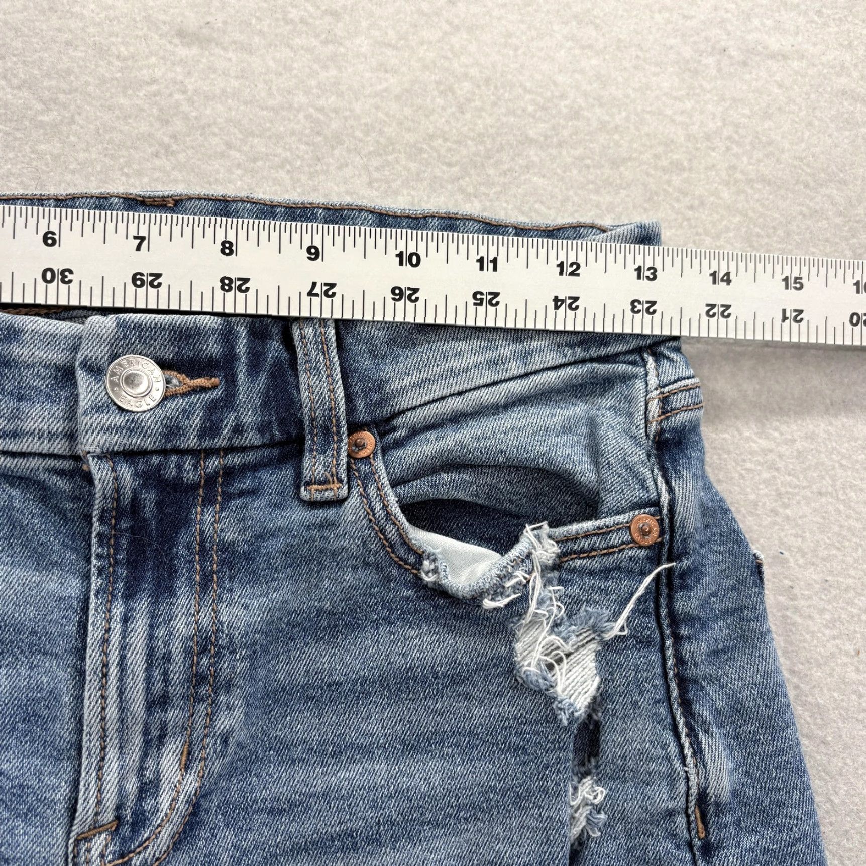 American Eagle Outfitters American Eagle Outfitters Jeans Womens 2 Blue Medium Wash Distressed Stretch Straight 5-Pocket Denim Mid Rise Zip 30in Inseam Size 26" / US 2 / IT 38 - 6 Thumbnail