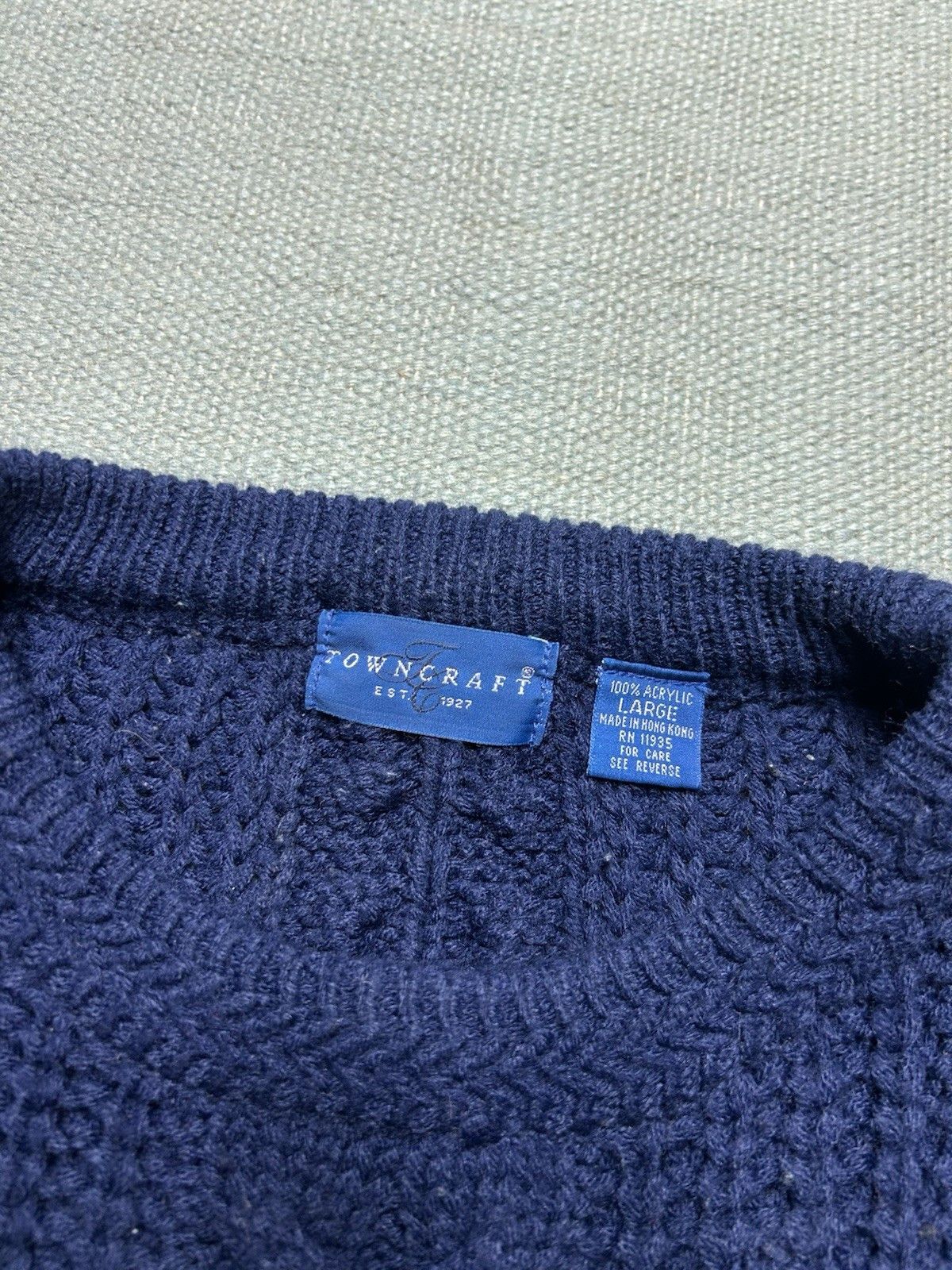 Vintage Vtg Towncraft acrylic sweater cable knit pullover navy large Size US L / EU 52-54 / 3 - 3 Thumbnail
