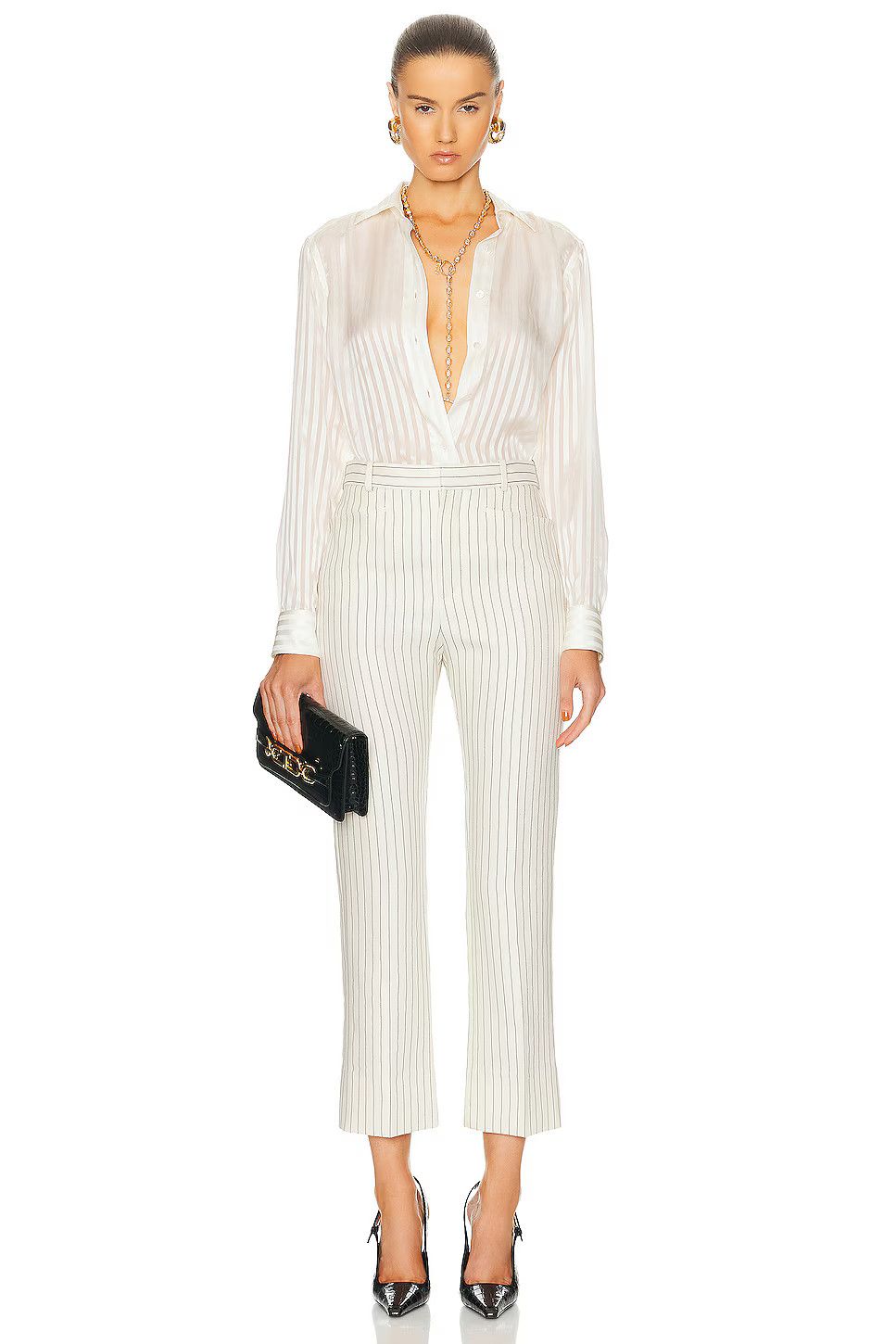 Tom Ford o1y0126 Striped Casual Pant in White/Black Size 27" / US 4 / IT 40 - 4 Thumbnail