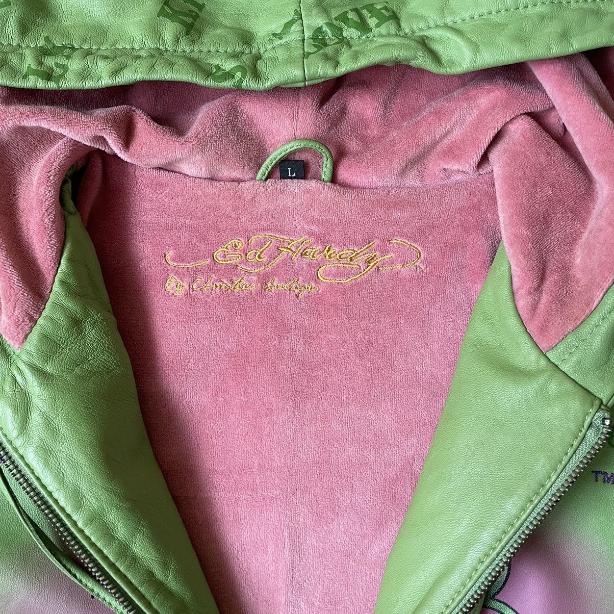 Christian Audigier × Ed Hardy × Vintage Rare❗️Vintage Ed-Hardy Overprint Leather Jacket Size US S / EU 44-46 / 1 - 5 Thumbnail