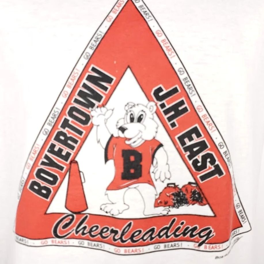 Jerzees VINTAGE Jerzees Boyertown Bears Cheerleaders T Shirt Mens Size Medium 80s Made In USA White Cotton Blend Short Sleeve Crew Neck Graphic Tee 90s Mens Size US M / EU 48-50 / 2 - 3 Thumbnail