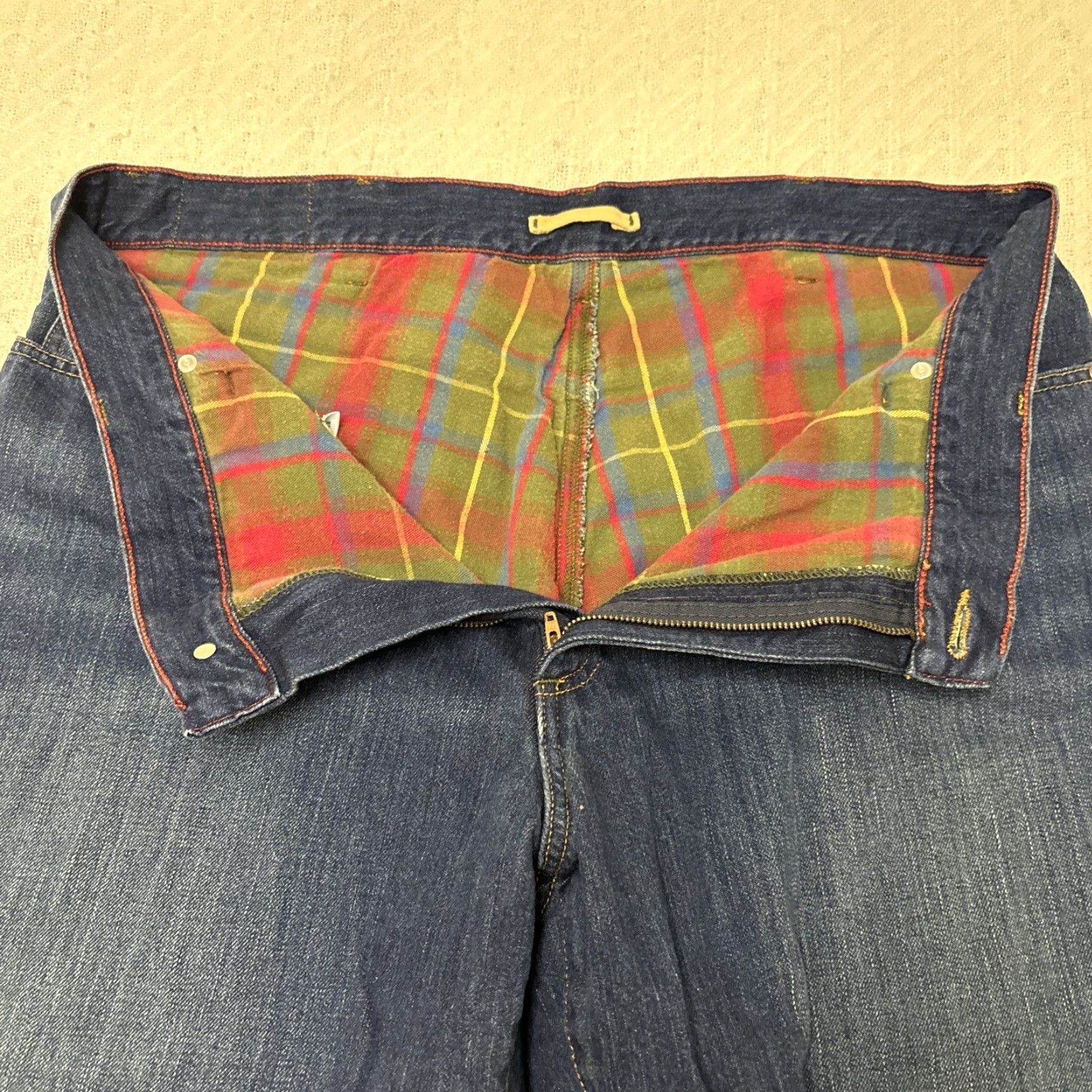 Vintage VINTAGE L.L. Bean Jeans Mens 40x29 Denim Blue Green Flannel Lined Classic Fit Workwear 90s Straight Medium Denim Mens Size US 40 / EU 56 - 6 Thumbnail
