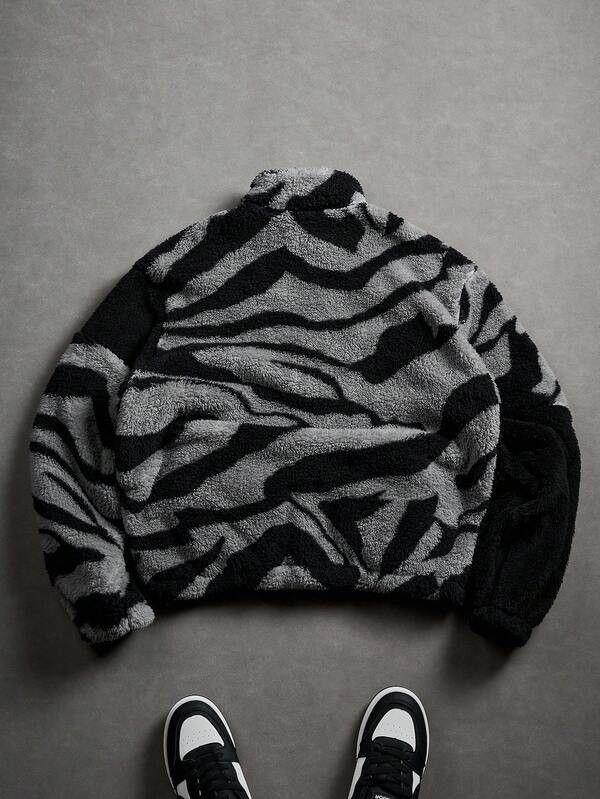 Japanese Brand Black & Grey Tiger Print Fleece Zip Up Jacket Size US M / EU 48-50 / 2 - 2 Thumbnail