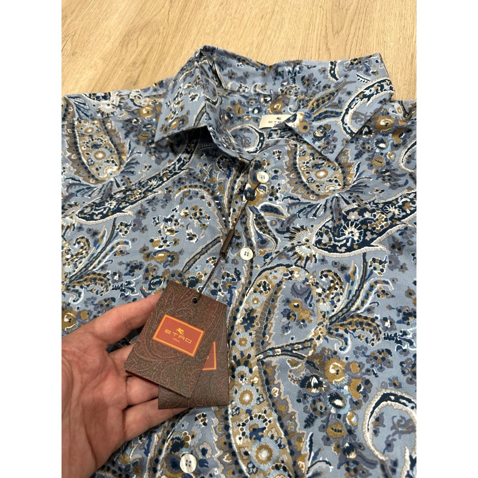 Etro NWT Etro Button-Down Dress Shirt Size 46 Blue/Multi Paisley Print Mens Shirt 46 Blue Paisley ETRO Dress Shirt Size 46R - 5 Thumbnail