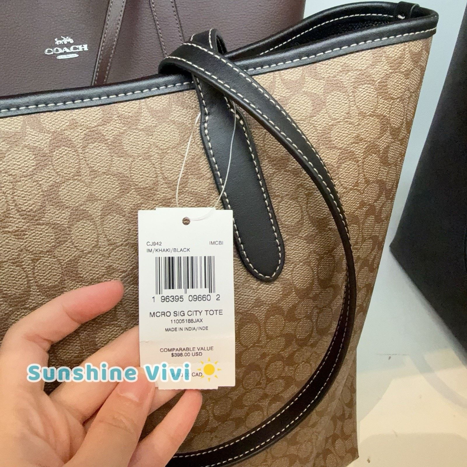 Coach NWT Coach CJ942 City Tote Khaki Brown Black Leather Bag Size ONE SIZE - 5 Thumbnail