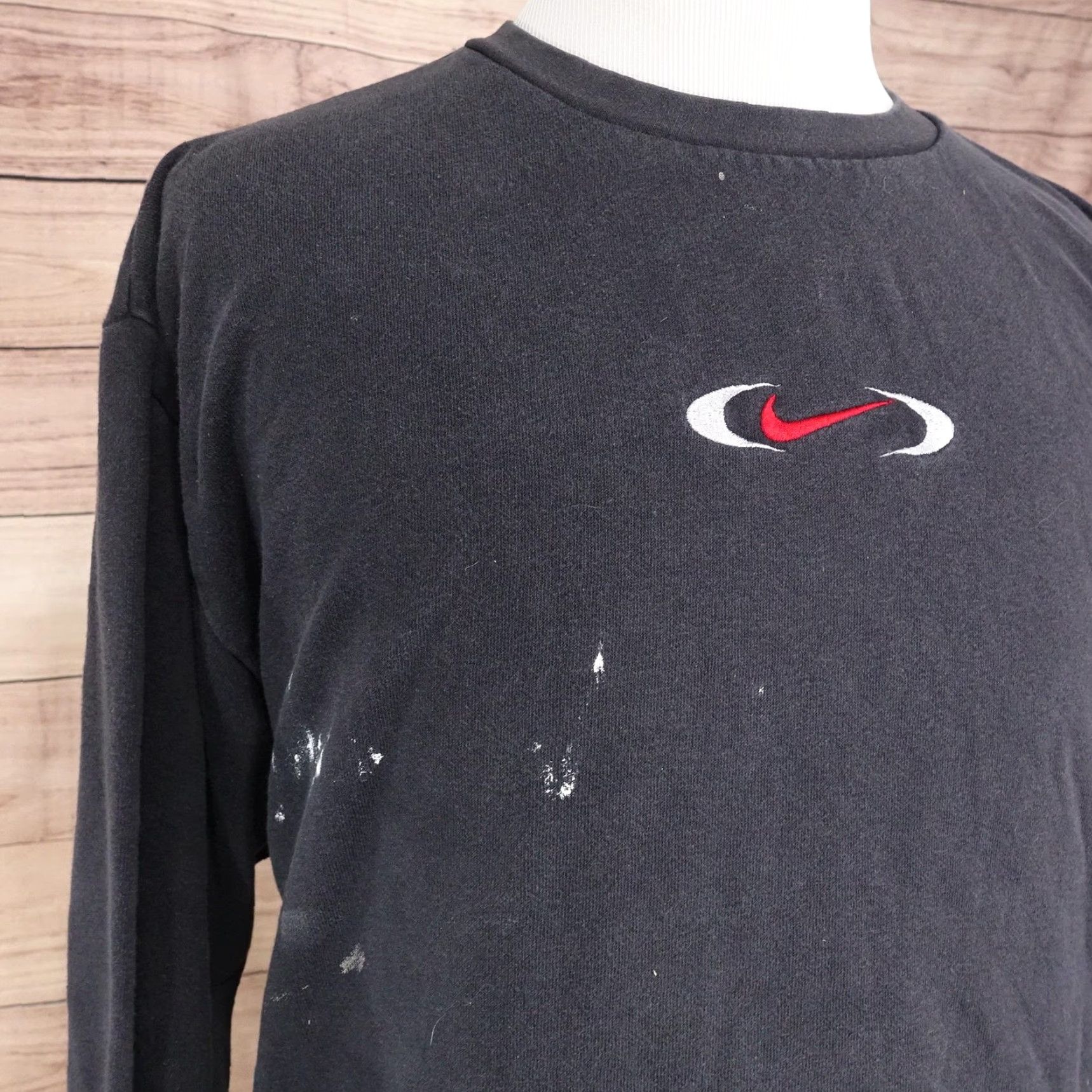 Nike VINTAGE Nike Sweatshirt Mens XL Black Center Swoosh Logo Pullover Crewneck Graphic Print 90s Mens XL Black Size US XL / EU 56 / 4 - 3 Thumbnail