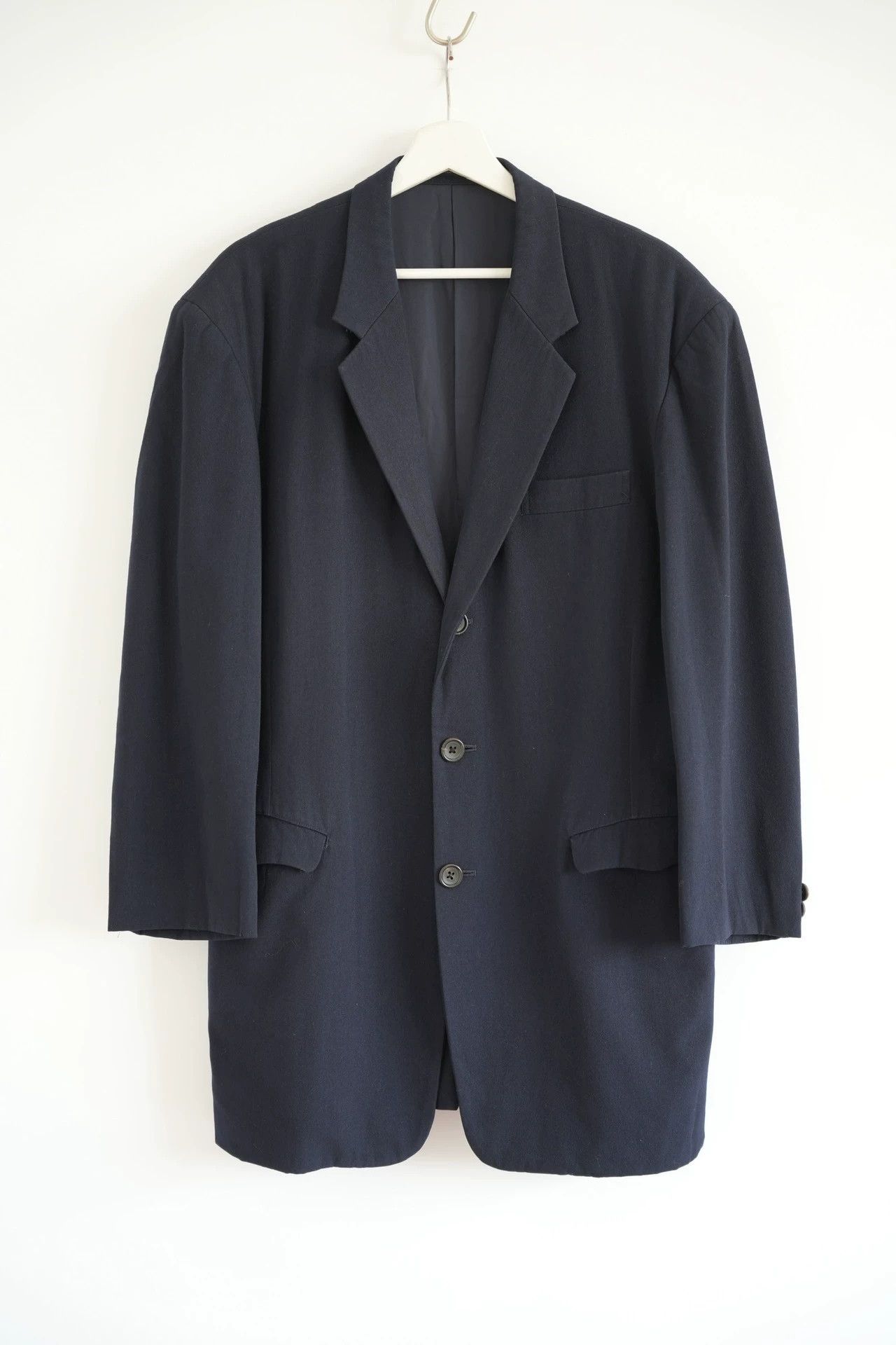 Yohji Yamamoto Yohji Yamamoto 87AW Asym Pocket Long Blazer Navy Size US M / EU 48-50 / 2 - 1 Thumbnail