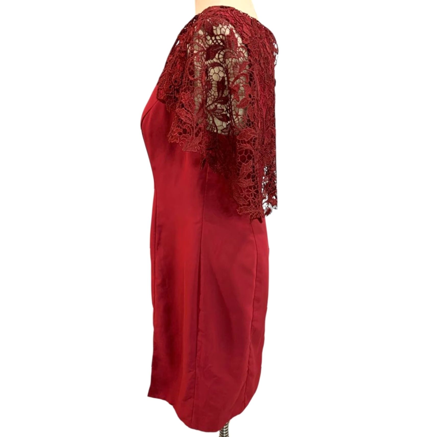 Vintage A.W. Bridal Dress Sheath Size 14 Women Long Burgundy Red Lace Overlay Sleeve Dark Red Wine Burgundy Size XL / US 12-14 / IT 48-50 - 7 Thumbnail