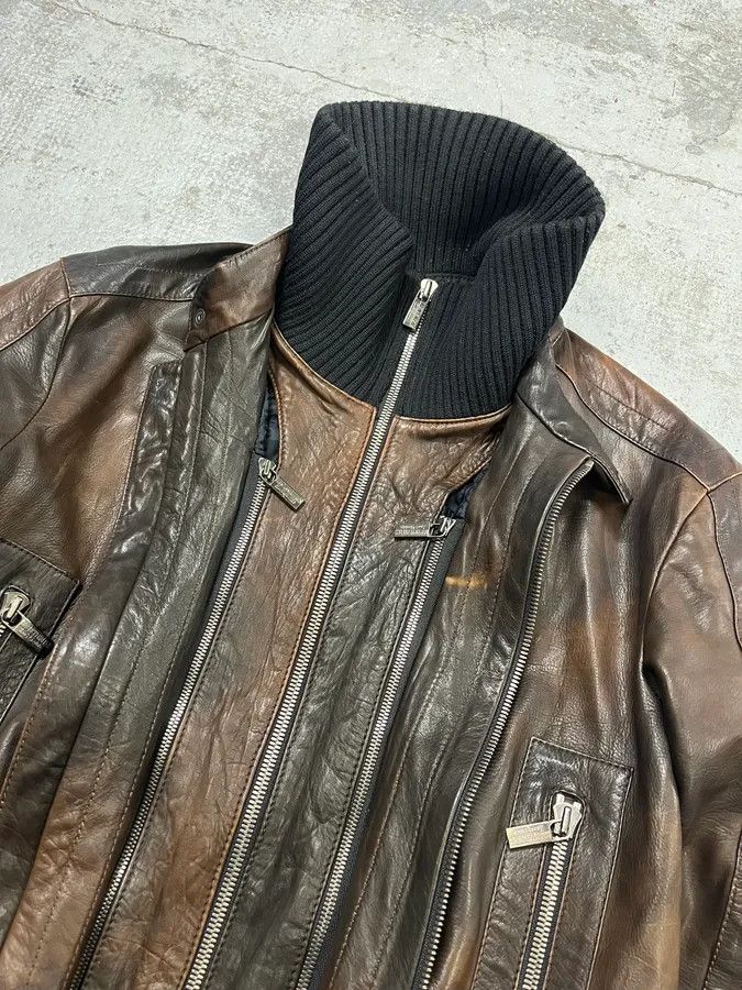 Dirk Bikkembergs AW2007 Dirk Bikkembergs Layered High Collar Brown Leather Jacket Size US M / EU 48-50 / 2 - 6 Thumbnail