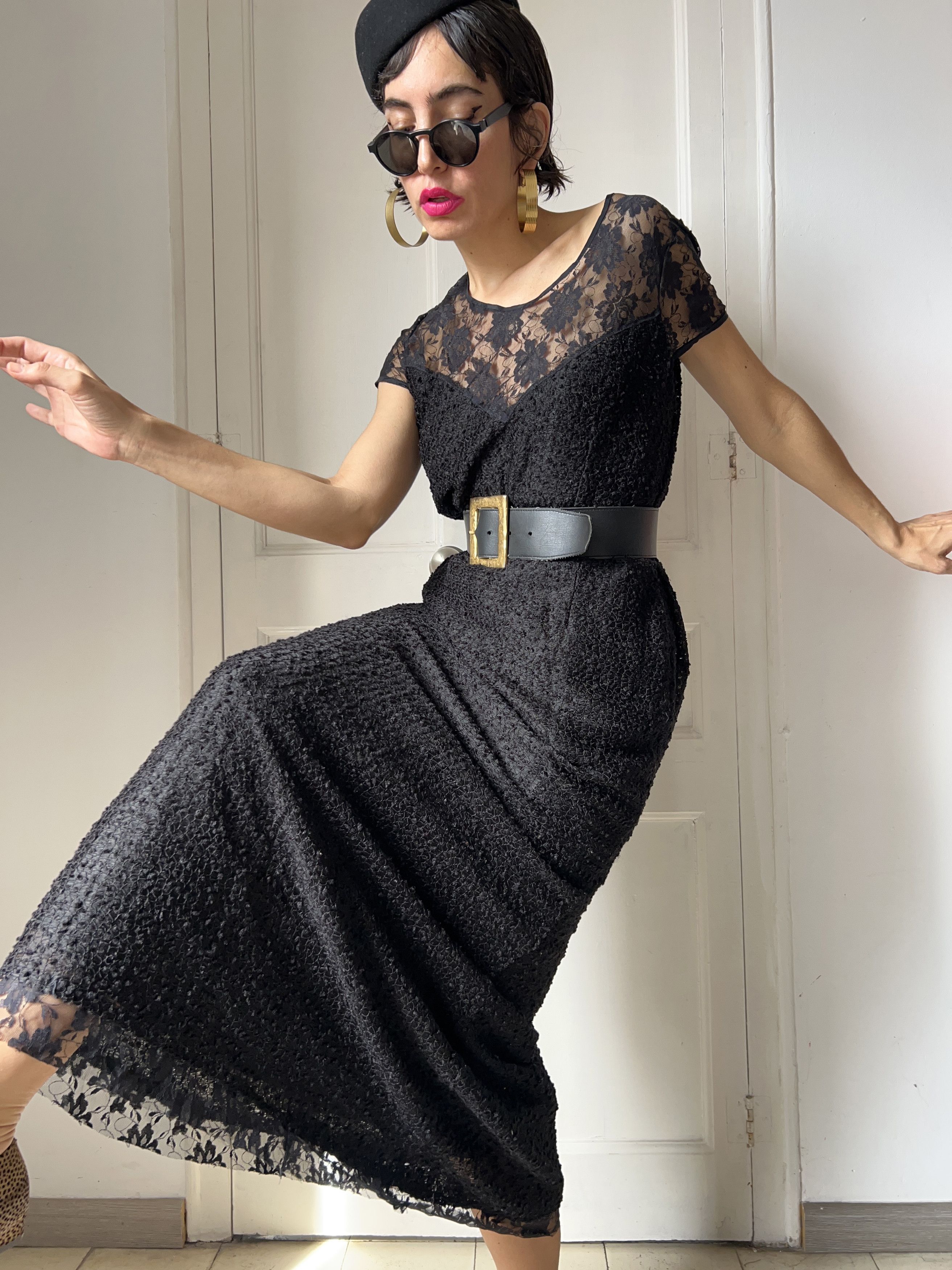 Vintage Vintage 90s Black Bouclé Lace Maxi Dress Size M / US 6-8 / IT 42-44 - 1 Thumbnail