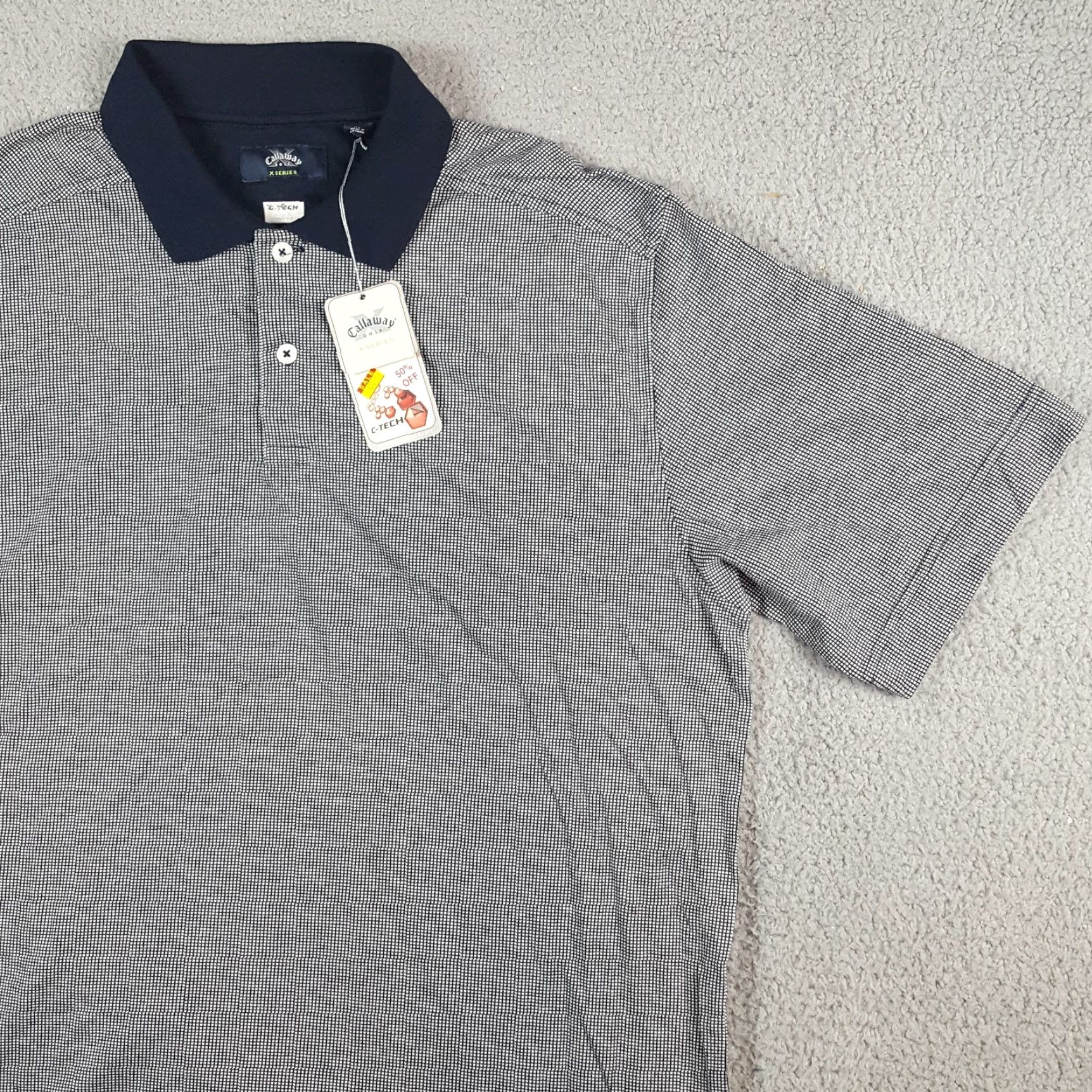 Callaway VINTAGE Callaway Polo Shirt XL Mens Micro Check Preppy Collared Short Sleeve Size 46R - 2 Thumbnail