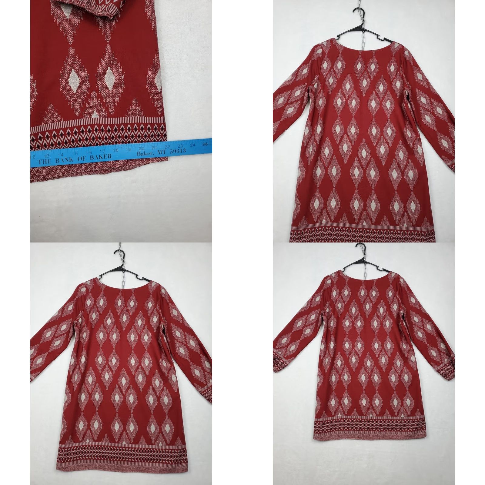 Vintage VINTAGE Gilli Tunic Mini Dress Maroon All Over Southwestern Print Boho Festival M Made USA Size M / US 6-8 / IT 42-44 - 9 Thumbnail