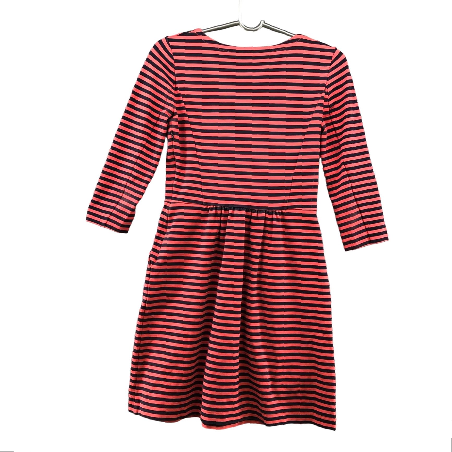 J.Crew J.CREW Dress Striped 3/4 Sleeve Knit A-Line Knee Length Coral Navy Size 0 Womens Size XS / US 0-2 / IT 36-38 - 2 Thumbnail