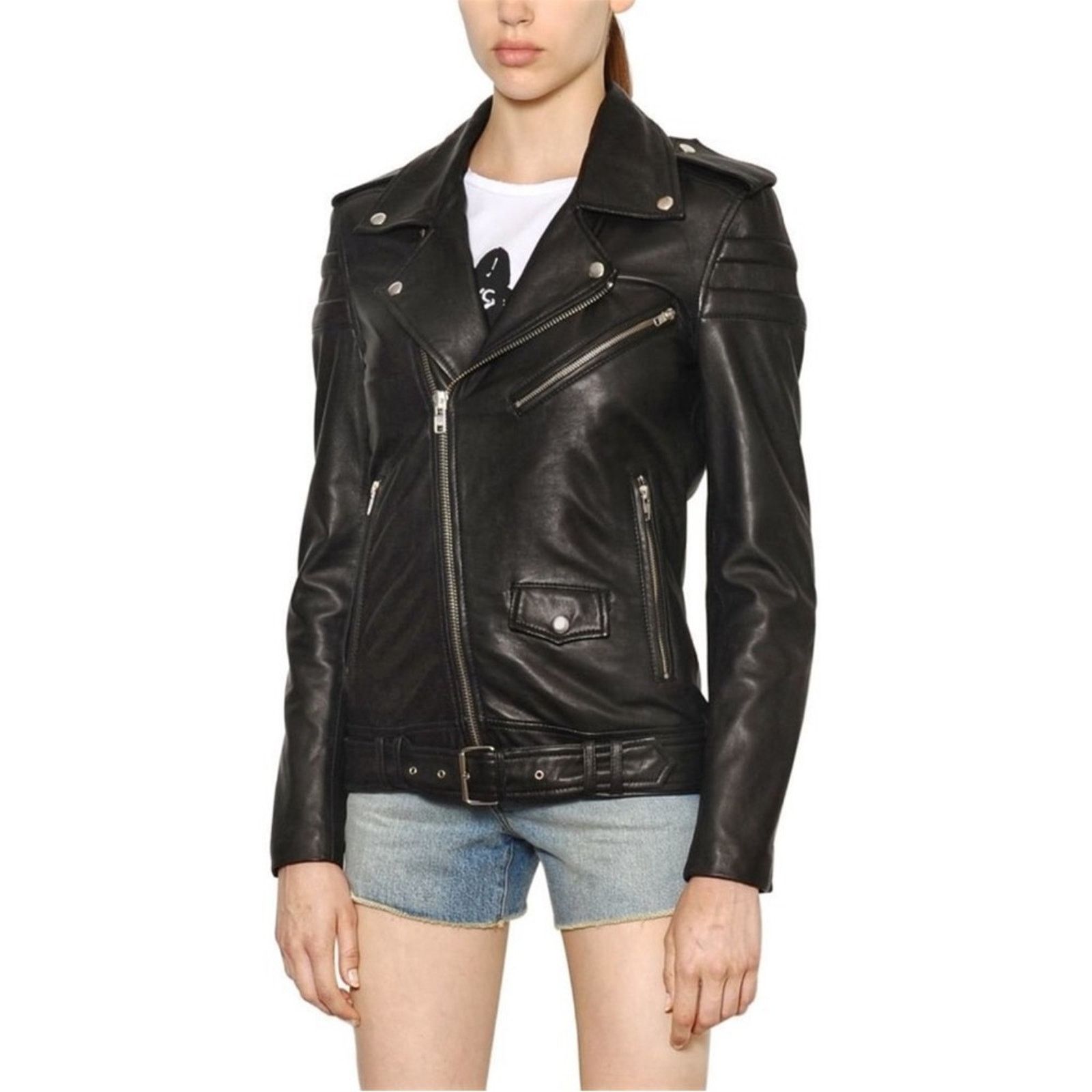 Blk Dnm BLK DNM Women Slim Fit Black Leather Biker Jacket Size Small Size S / US 4 / IT 40 - 8 Thumbnail