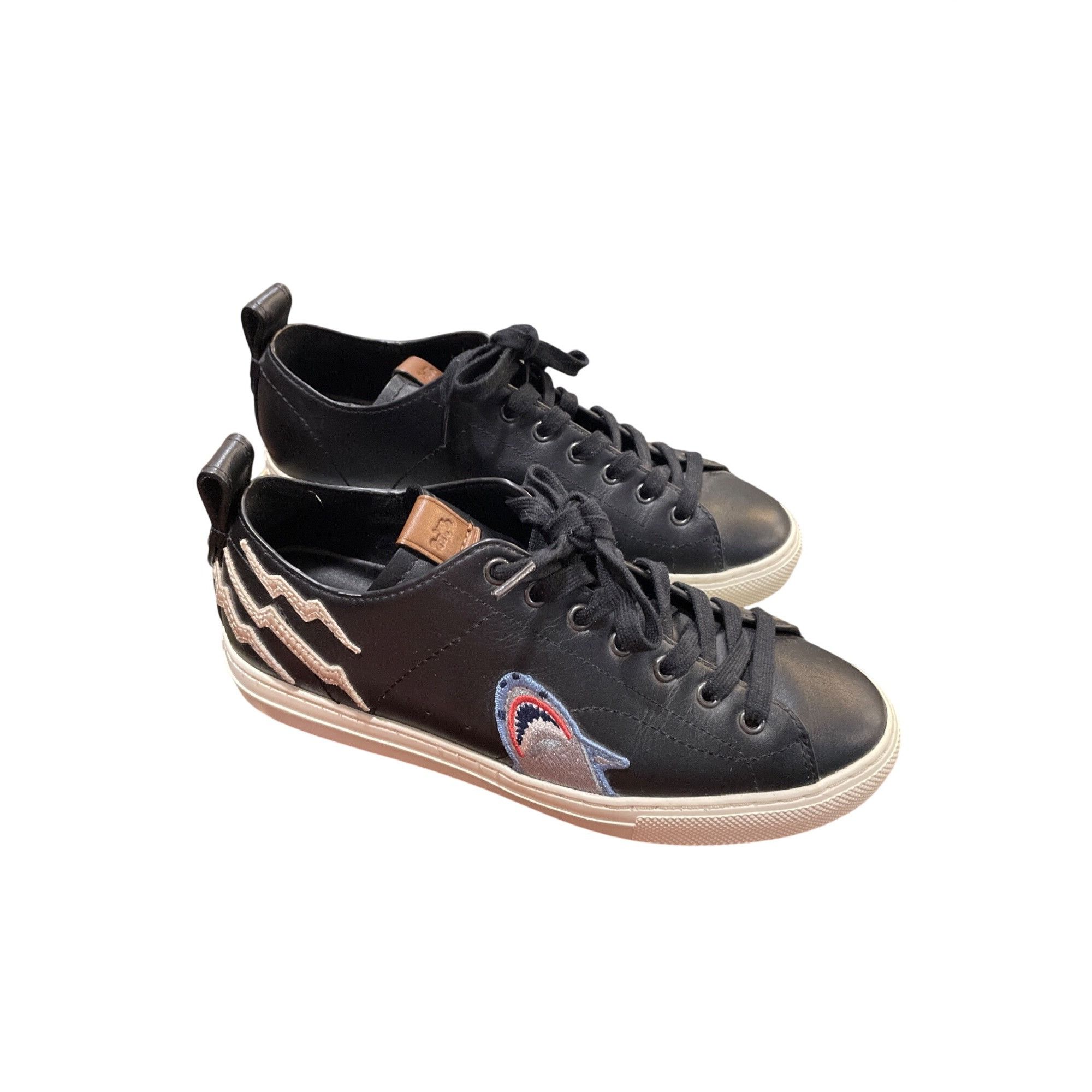 Coach Coach wms black leather low top shark embroided Lightning sn Size US 8 / IT 38 - 3 Thumbnail