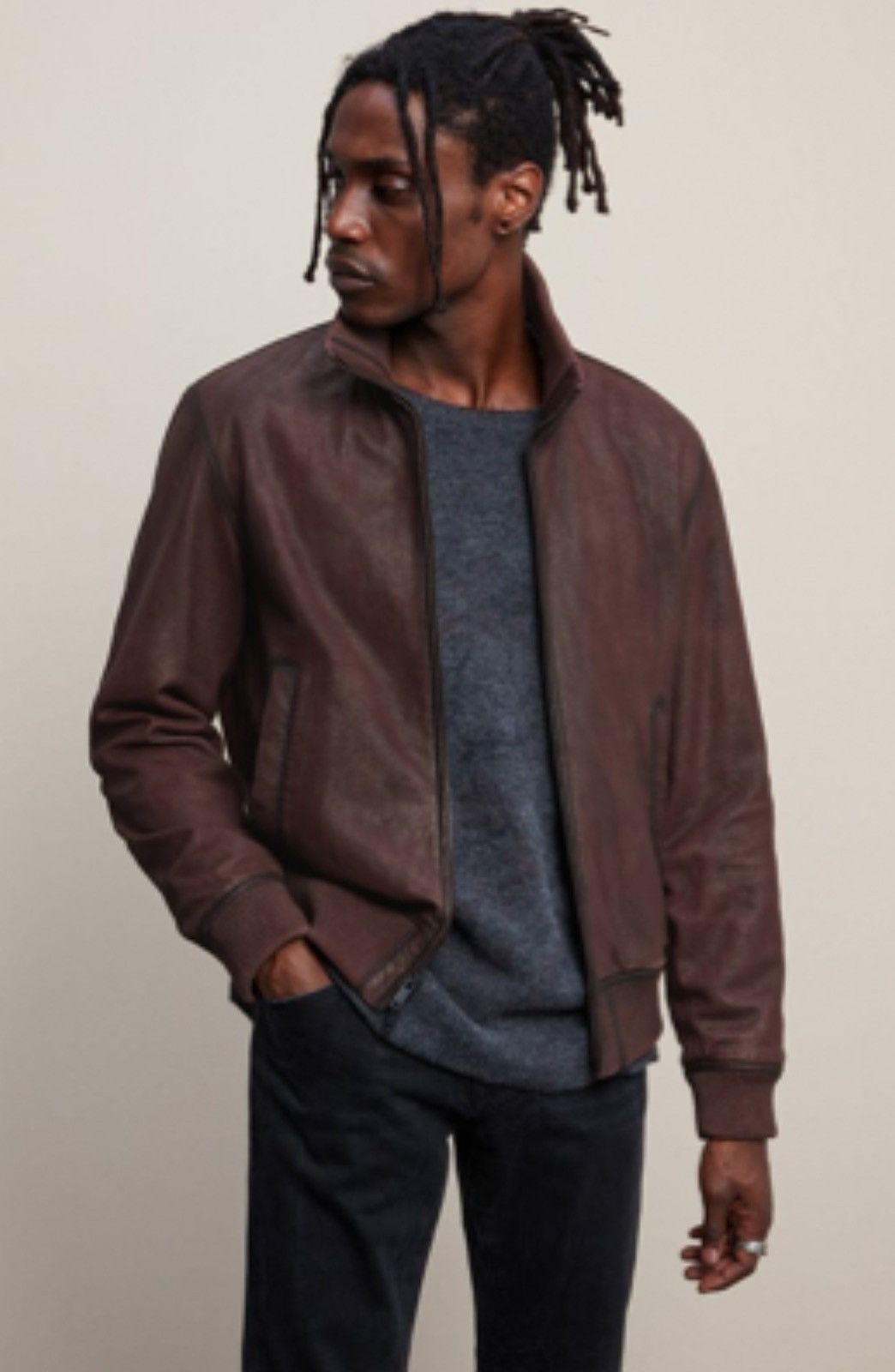 image of John Varvatos Stand Collar Bomber. Small in Brown, Men's