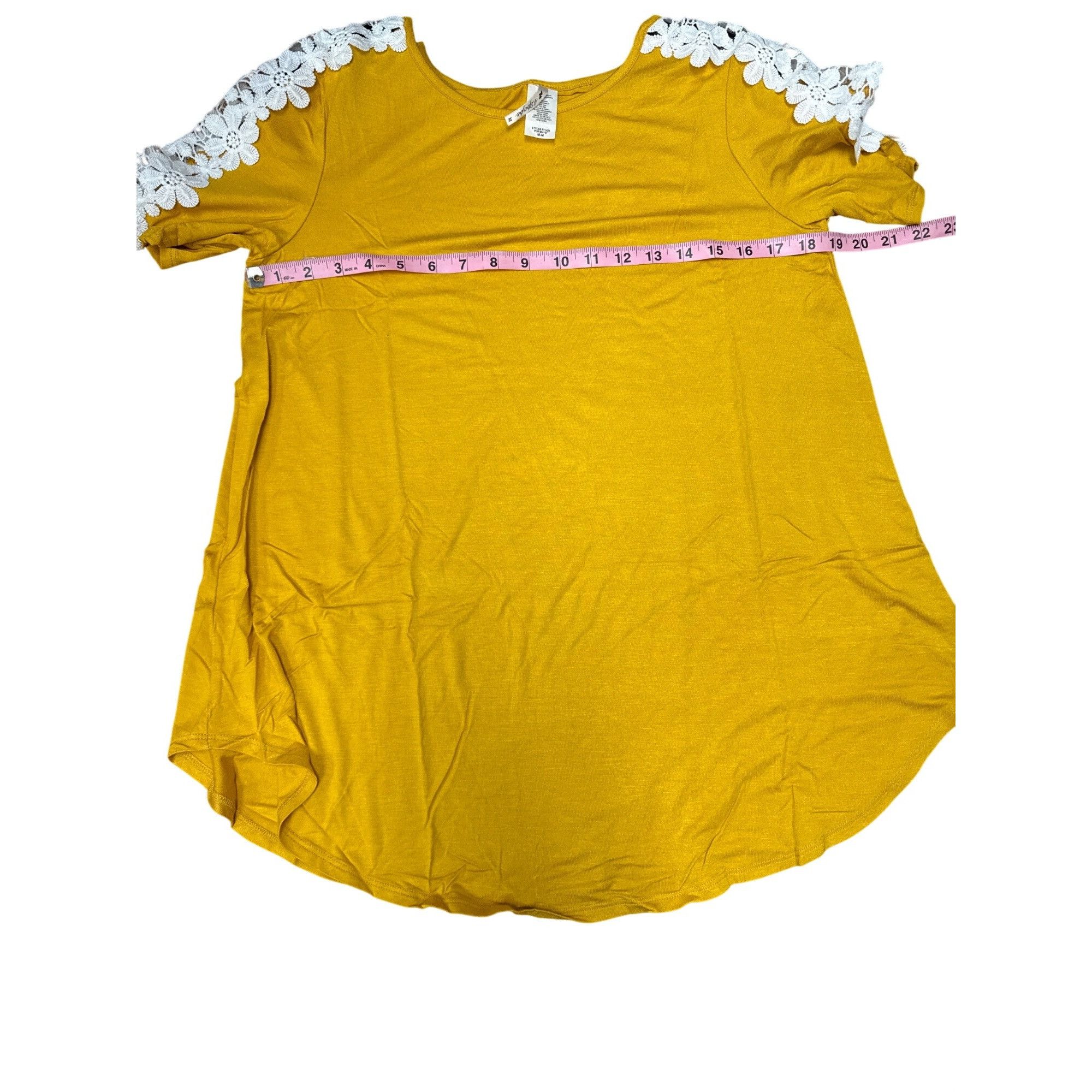 Other 42 Pops Mustard Yellow Tunic Top With White Floral Lace Slee Size M / US 6-8 / IT 42-44 - 6 Thumbnail
