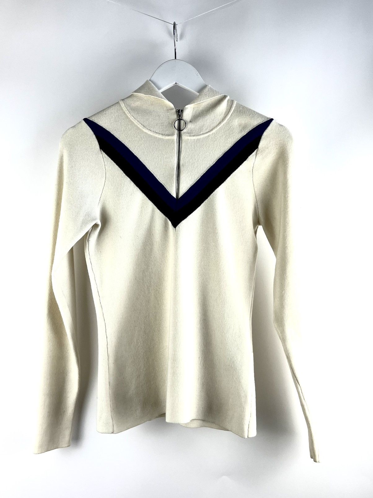 image of Sandro Via Ecru Chevron Hooded Zip Sweater, Women's (Size Medium)