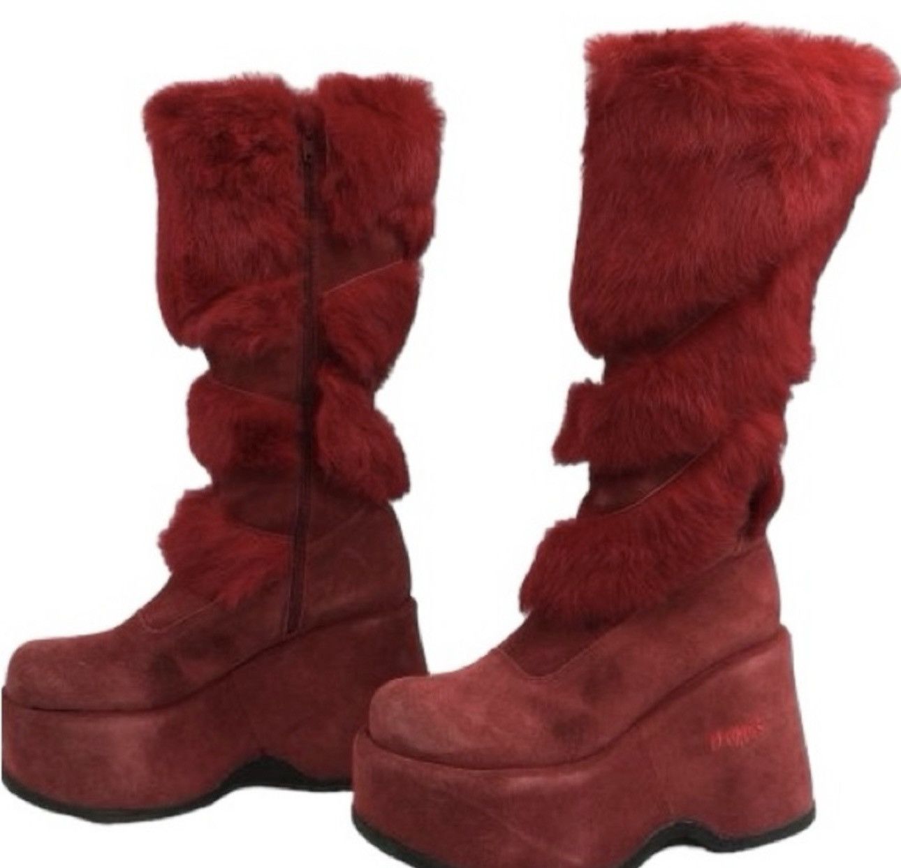 Japanese Brand Streetwear Vintage VINTAGE 90S Y2K RED FUR FESTIVAL PLATFORM GOTH BOOTS Grailed