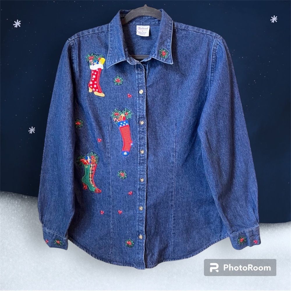Vintage Vintage Westbound denim Christmas embroidered LG long sleeve Size L / US 10 / IT 46 - 1 Thumbnail