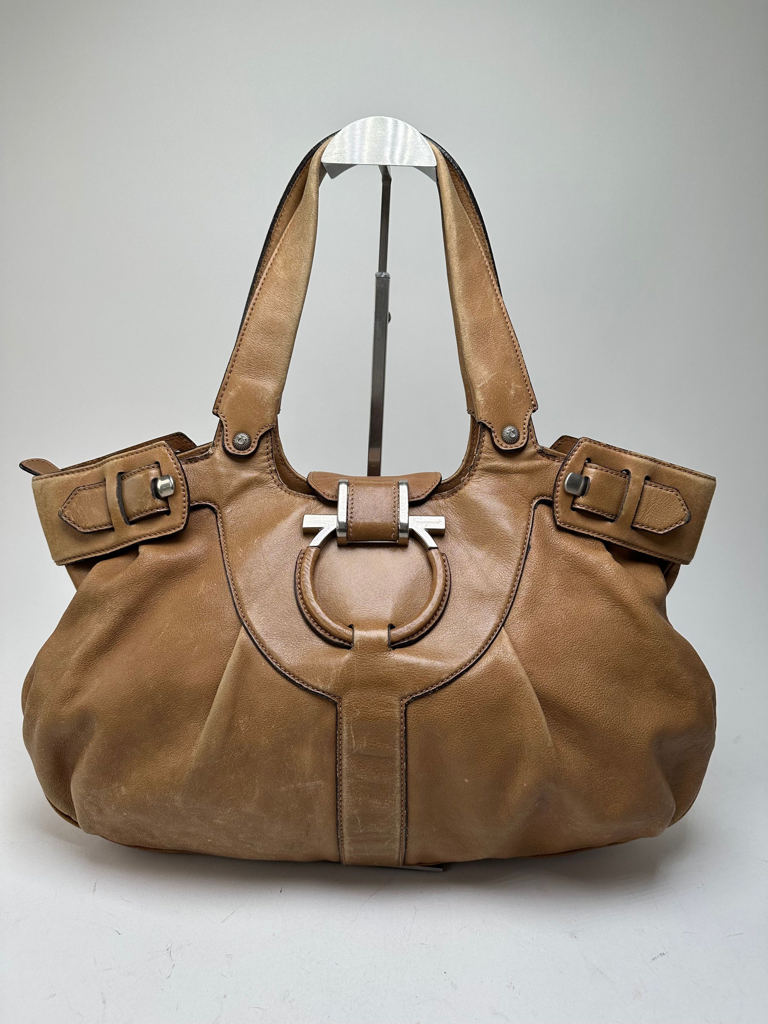 Salvatore Ferragamo Vintage Gancini Shoulder Bag Canvas Tan Size ONE SIZE - 1 Thumbnail
