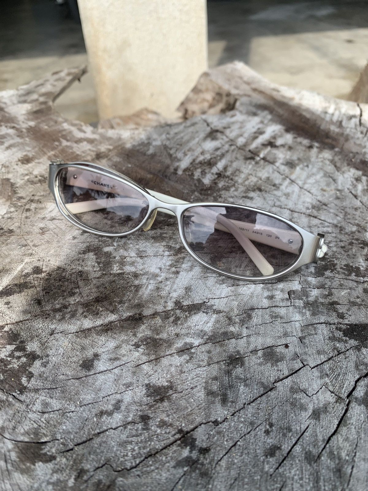 Chanel Chanel Silver/Gray Camellia Rectangle Sunglasses Size ONE SIZE - 1 Thumbnail