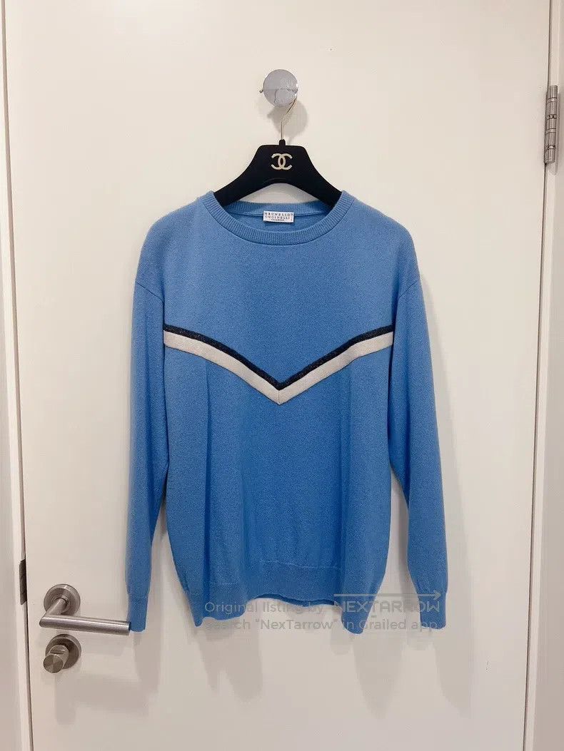 Brunello Cucinelli Brunello Cucinelli Blue Beaded Cashmere Sweater Knit Top Size S / US 4 / IT 40 - 1 Thumbnail