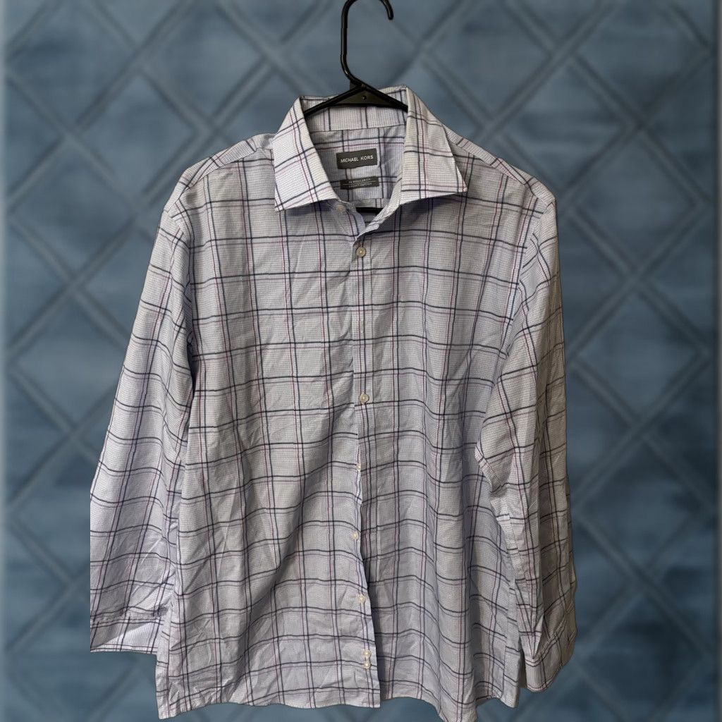 Michael Kors Michael Kors Men Shirt Button-Front Air Soft Cotton Long Sleeve Blue Check 16.5/Regular L Mens Comfort Classic Non-Iron Style Modern 90s Event? Size US L / EU 52-54 / 3 - 1 Thumbnail