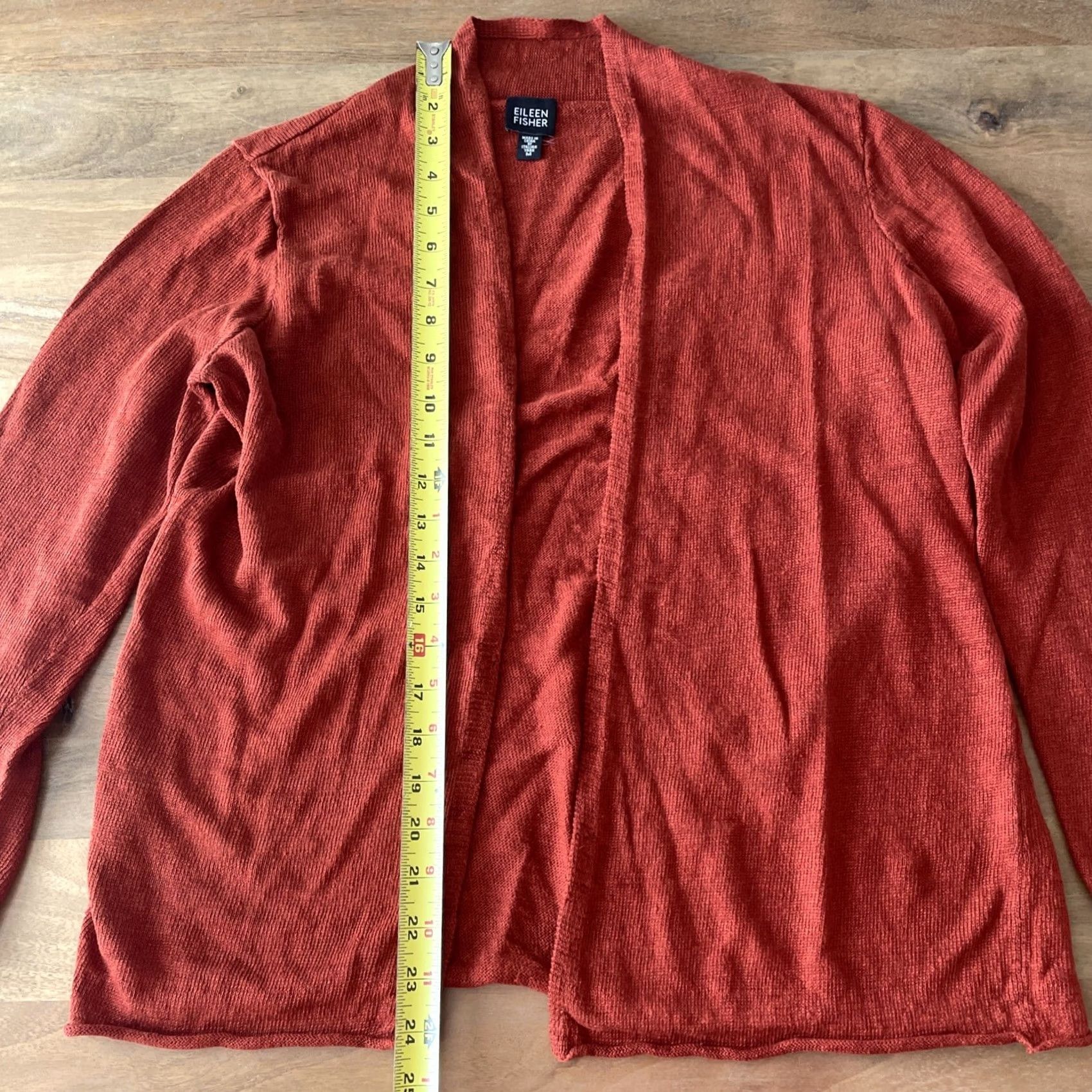 Eileen Fisher VINTAGE Eileen Fisher Blouse Cardigan Open Front Linen Knit Womens M Burnt Orange 100% Linen Open Front Collarless Casual Sleeve Regular Size M / US 6-8 / IT 42-44 - 6 Thumbnail
