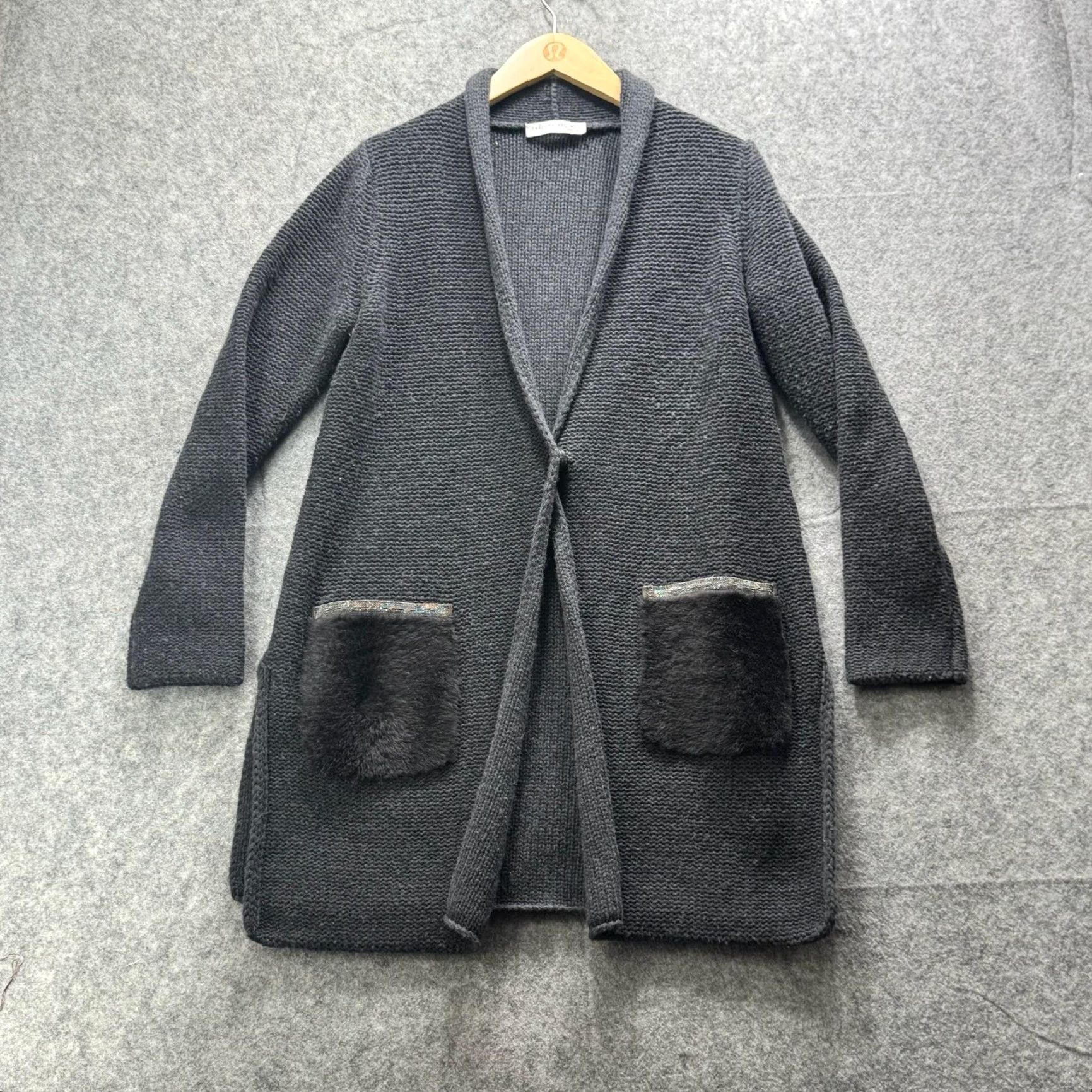 Fabiana Filippi Sweater Cardigan Womens Small Gray Fur Pocket Wool Italy
