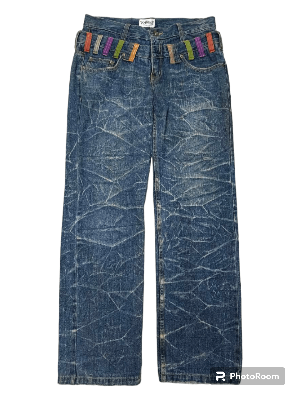 image of Distressed Denim x Hype Sick Double Waist Nylaus Denim Pants in Blue Distressed, Men's (Size 31)