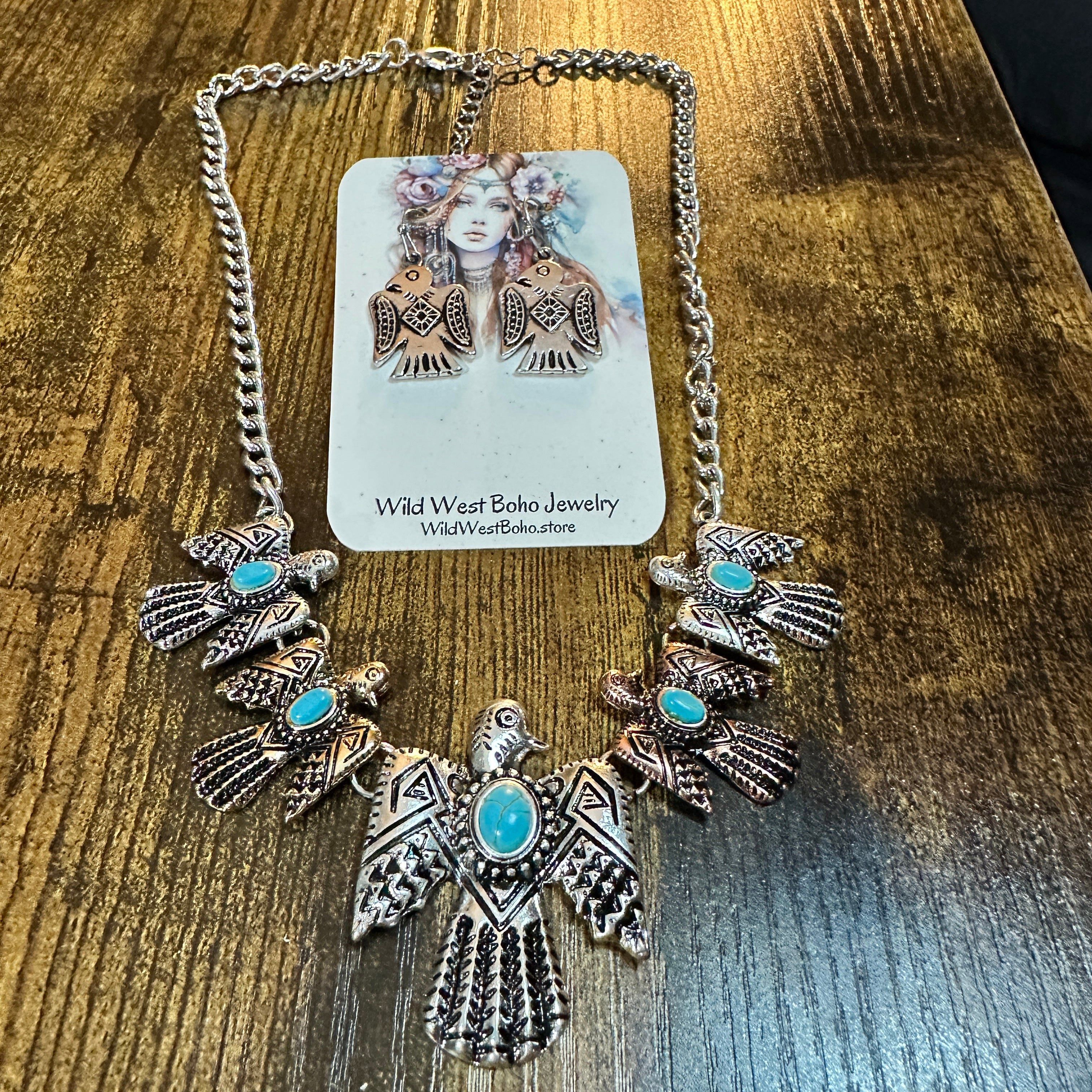 Other Tritone Metal Native Thunderbird Necklace and Earrings Set Size ONE SIZE - 8 Thumbnail