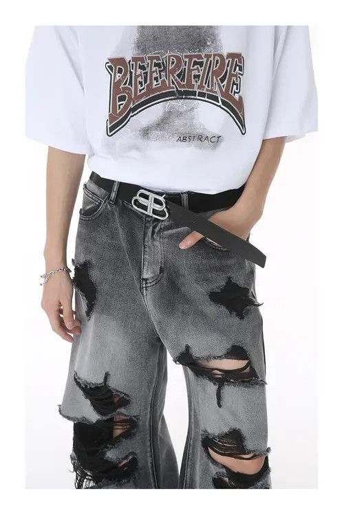 Japanese Brand Washed street retro oversized ripped jeans Size US 34 / EU 50 - 5 Thumbnail