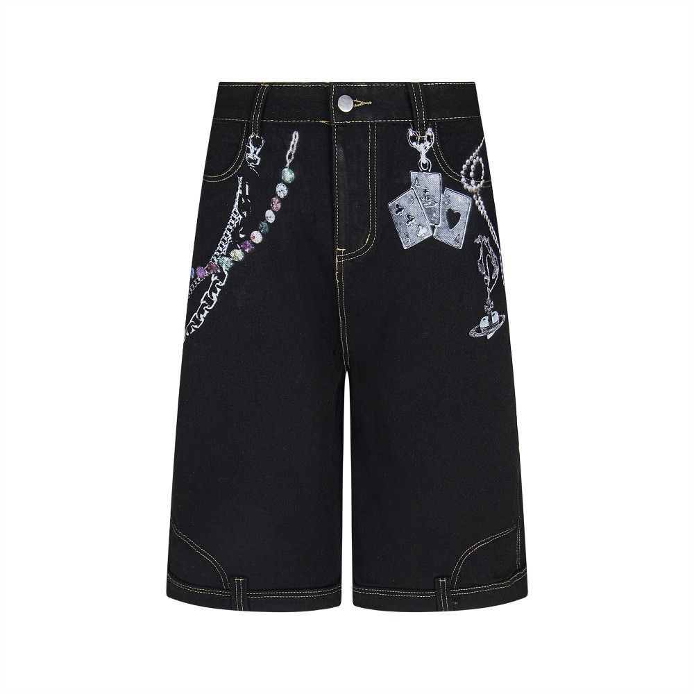 Japanese Brand × Jean Poker print stitched straight cargo denim shorts y2k Size US 32 / EU 48 - 1 Thumbnail