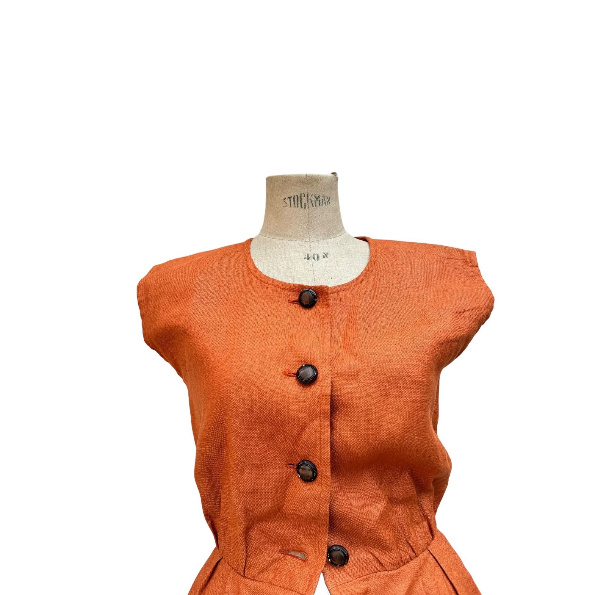 Saint Laurent Paris 1970S Orange Linen Cotton Buttoned Dress Size M / US 6-8 / IT 42-44 - 3 Thumbnail
