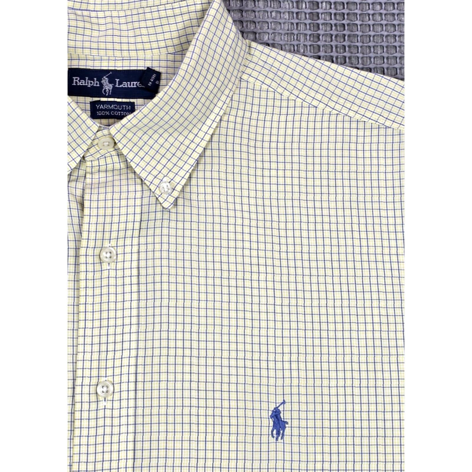 Polo Ralph Lauren VINTAGE Polo Ralph Lauren Mens Shirt Button-Up 17.5-32/33 Tattersall Long Sleeve Blue Yellow OCBD 90s Classic Designer Mens Size US XXL / EU 58 / 5 - 3 Thumbnail