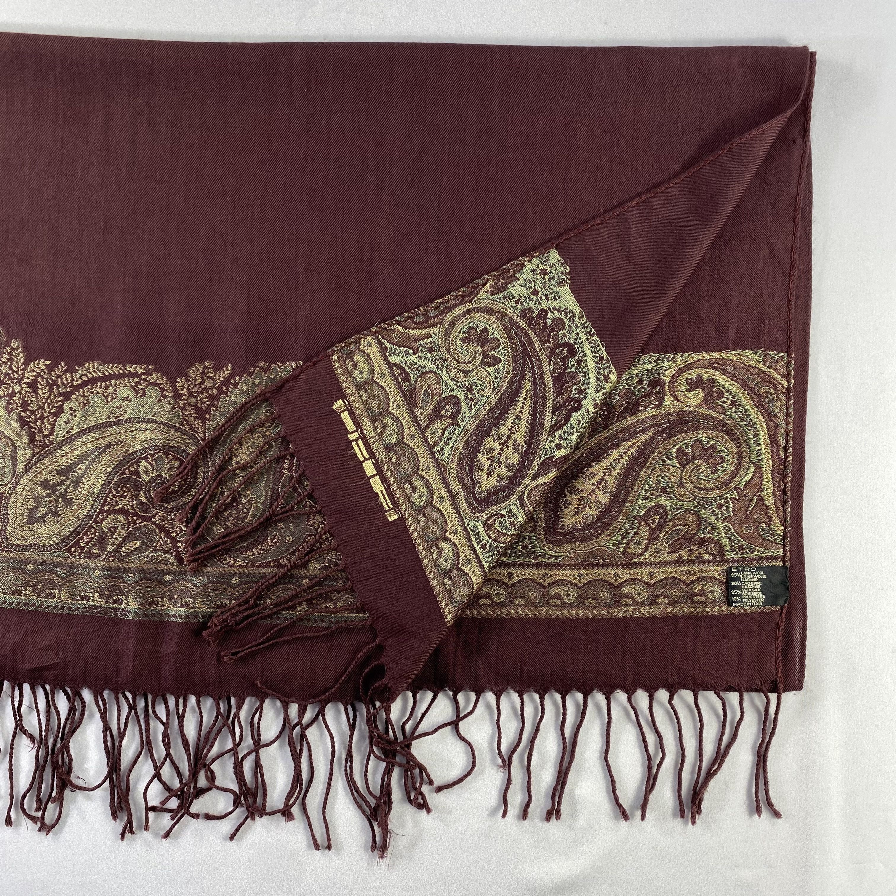 Etro Etro Burgundy Paisley Shawl - Wool Cashmere Silk Blend Size ONE SIZE - 8 Thumbnail