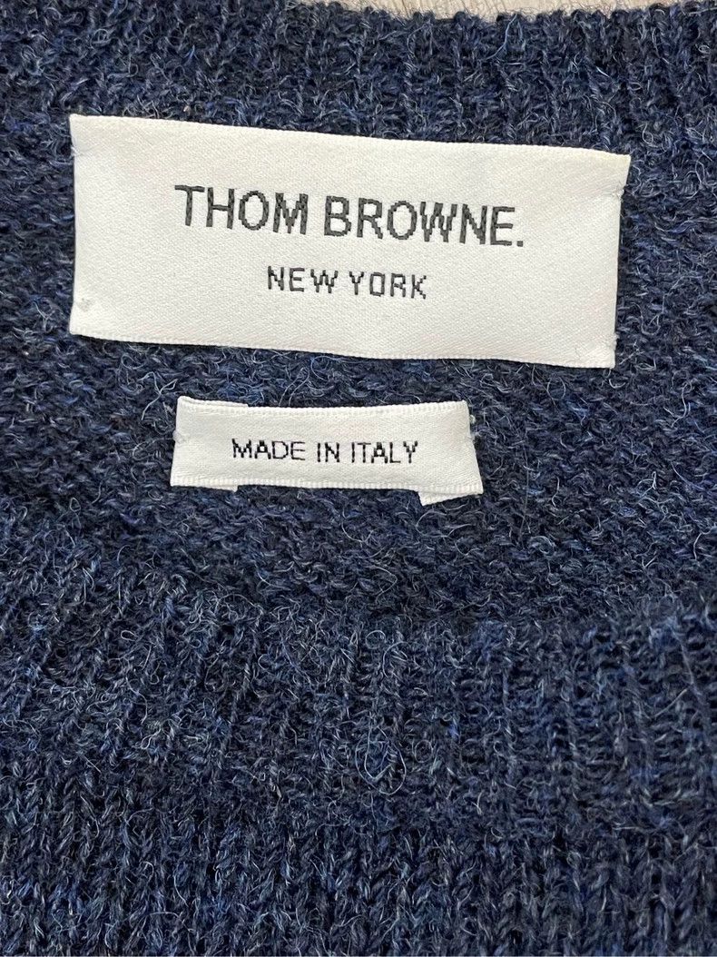 Thom Browne Thom browne Dark blue four-striped round-neck wool sweater Size US XS / EU 42 / 0 - 5 Thumbnail