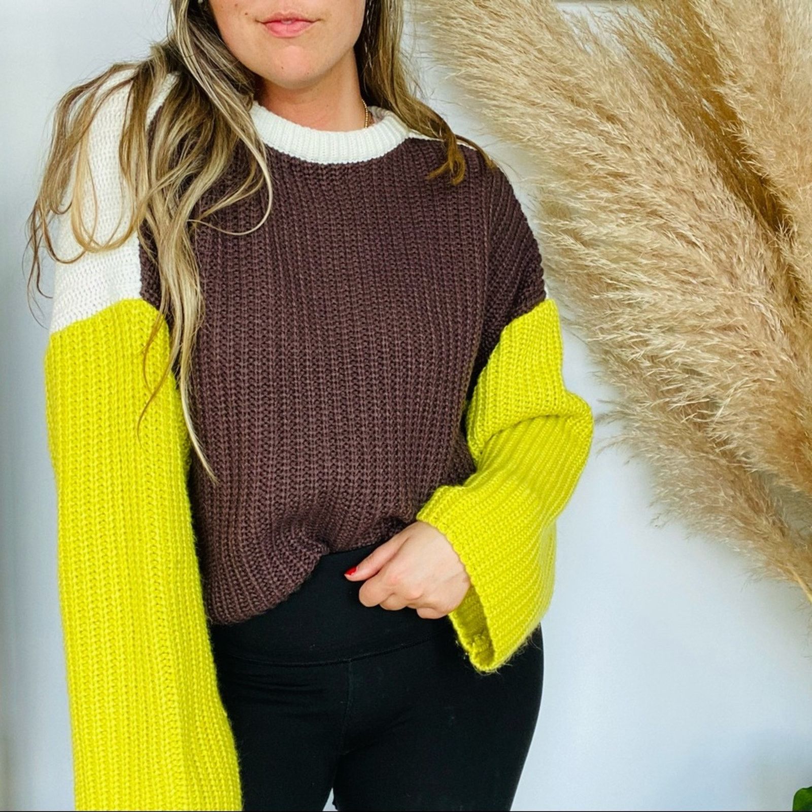 Dolls Kill DOLLS KILL BLUE BLUSH White Brown Yellow Chunky Knit Sweater Size S / US 4 / IT 40 - 5 Thumbnail