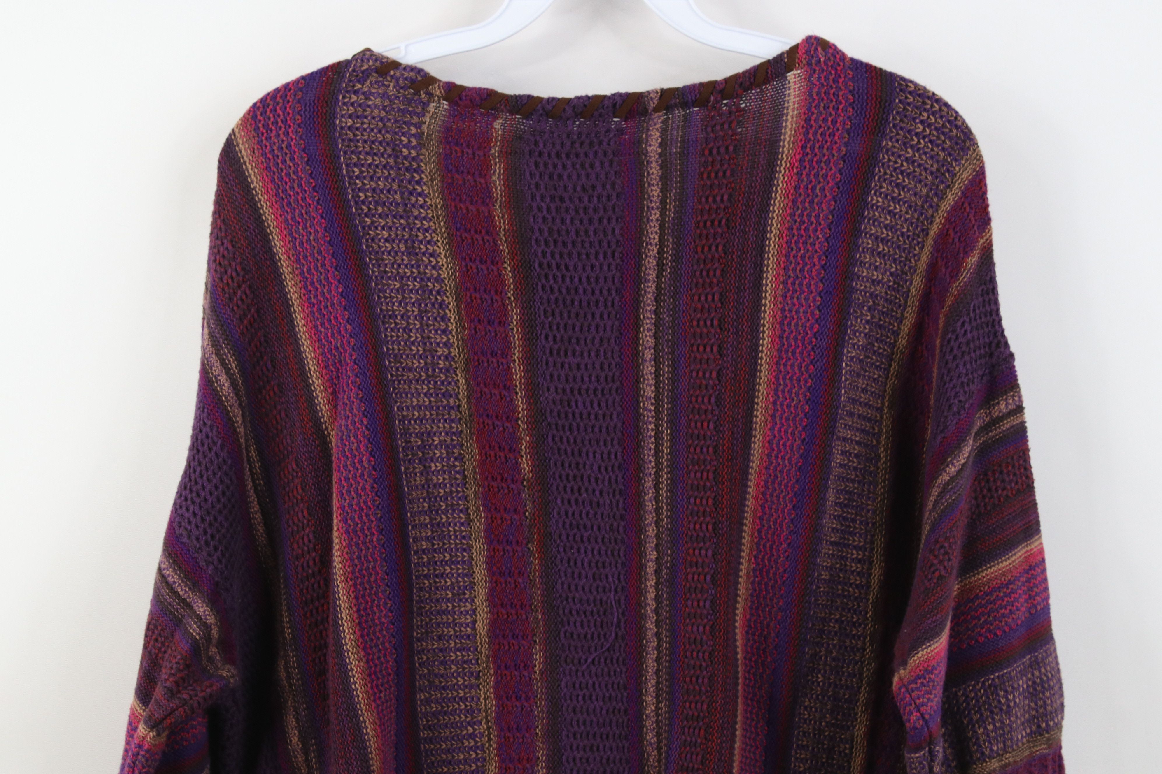 Vintage Vintage 90s Y2K Streetwear Striped Thermal Knit Sweater Size L / US 10 / IT 46 - 9 Thumbnail