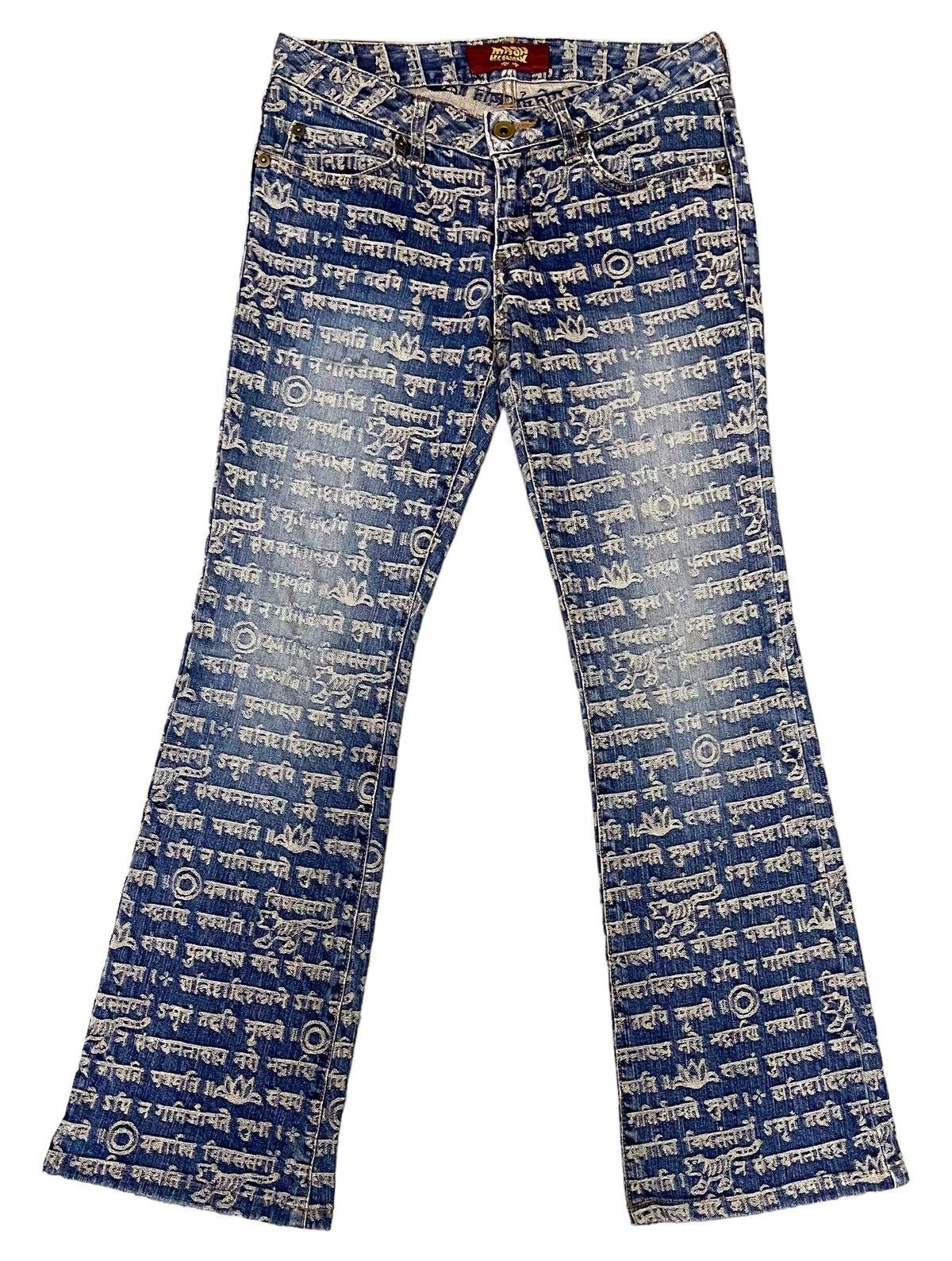 image of Hysteric Glamour x Vintage Mash Mania “Sanskrit” Flared Jeans in Blue, Men's (Size 28)
