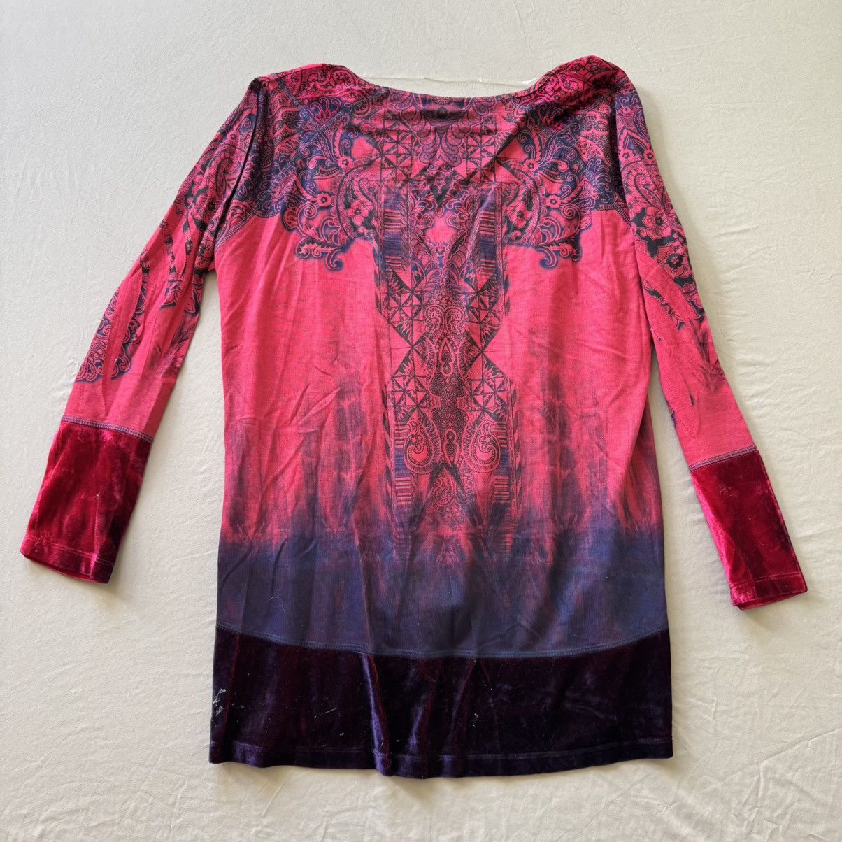 Other Y2K One World Velvet Mosaic Print Tunic Top Size XL / US 12-14 / IT 48-50 - 3 Thumbnail