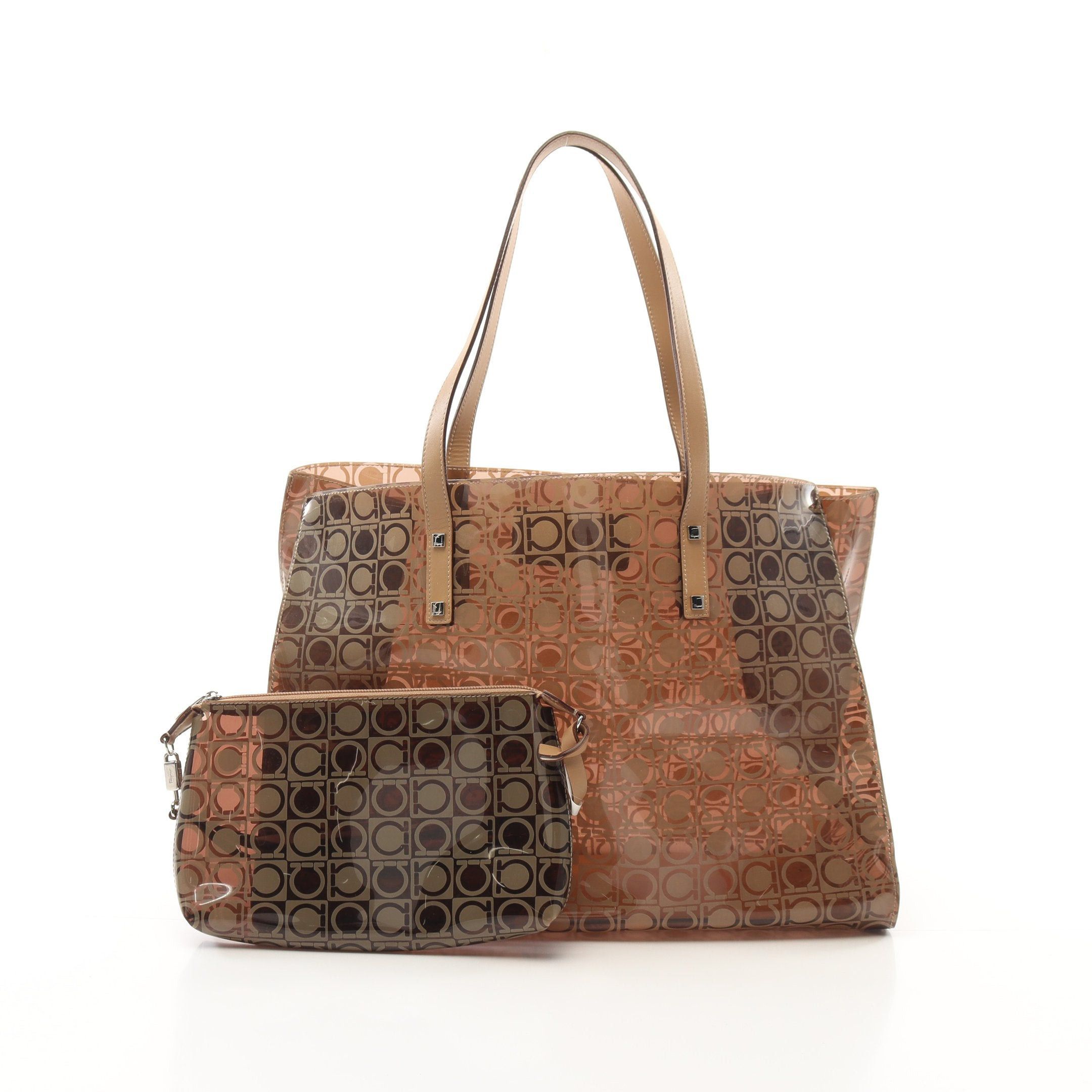 Salvatore Ferragamo Salvatore Ferragamo Gancini Shoulder Bag Tote Vinyl Leather Beige Brown Size ONE SIZE - 1 Thumbnail